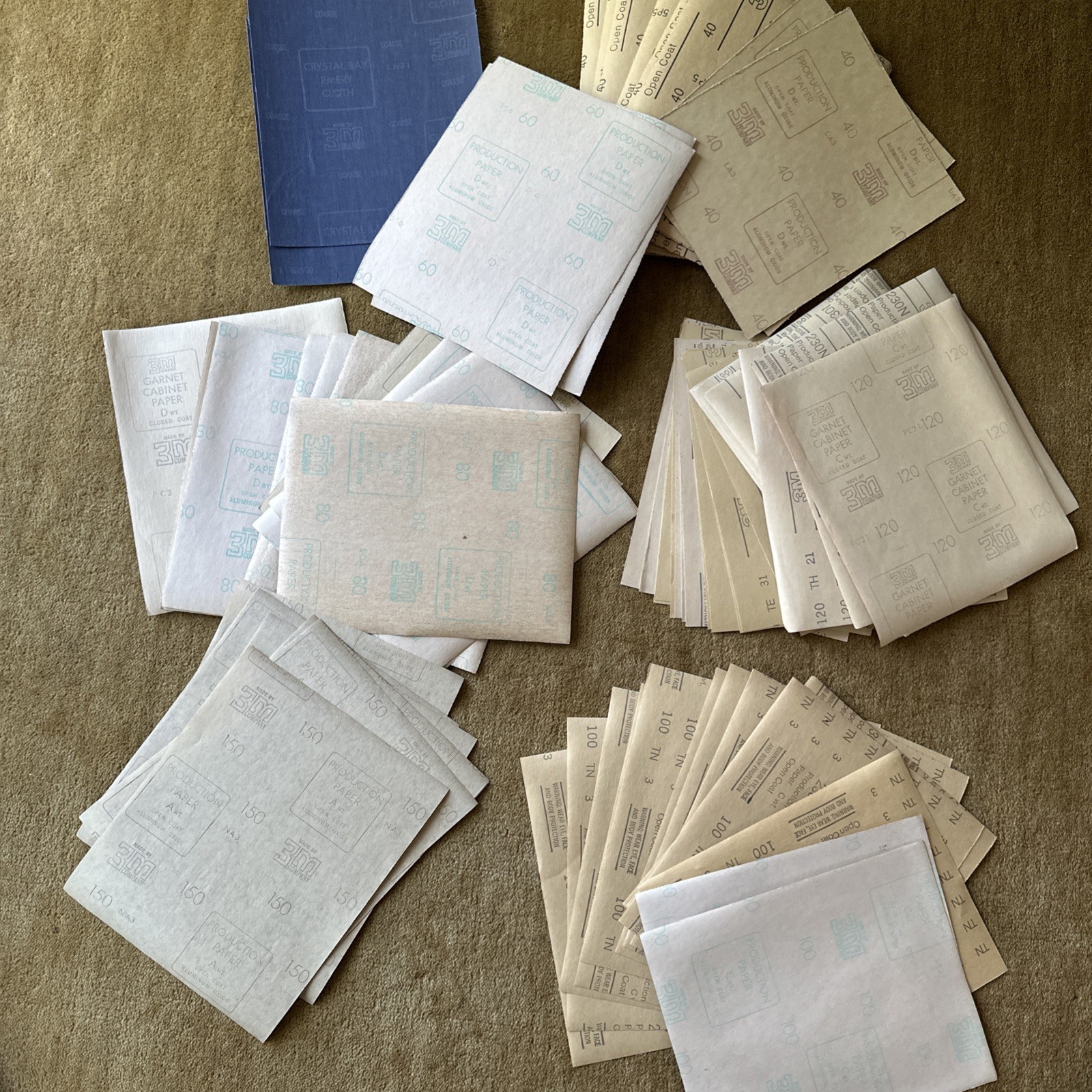 Vintage NOS Sandpaper Lot 77 Sheets 40-150 Grit Wood Paint Removal DIY