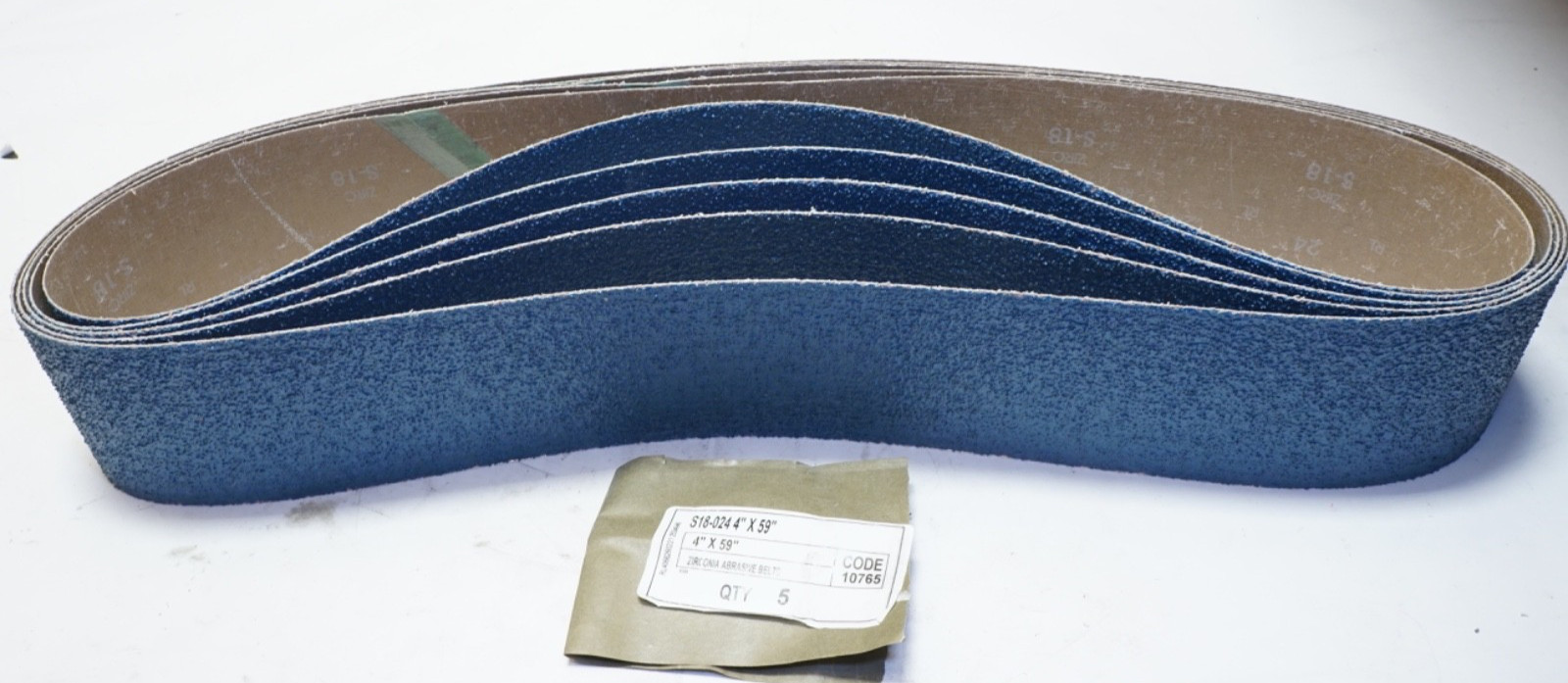 New Lot of 5) 4″ X 59″ BLUE ZIRCONIA SANDING BELT 24 GRIT BZ45924 Ships FREE