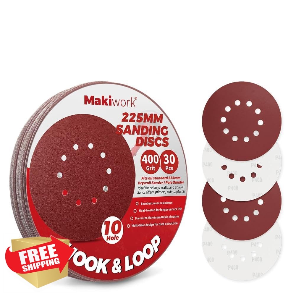 makiwork 400 grit 10-hole 9-inch sanding discs 30pc