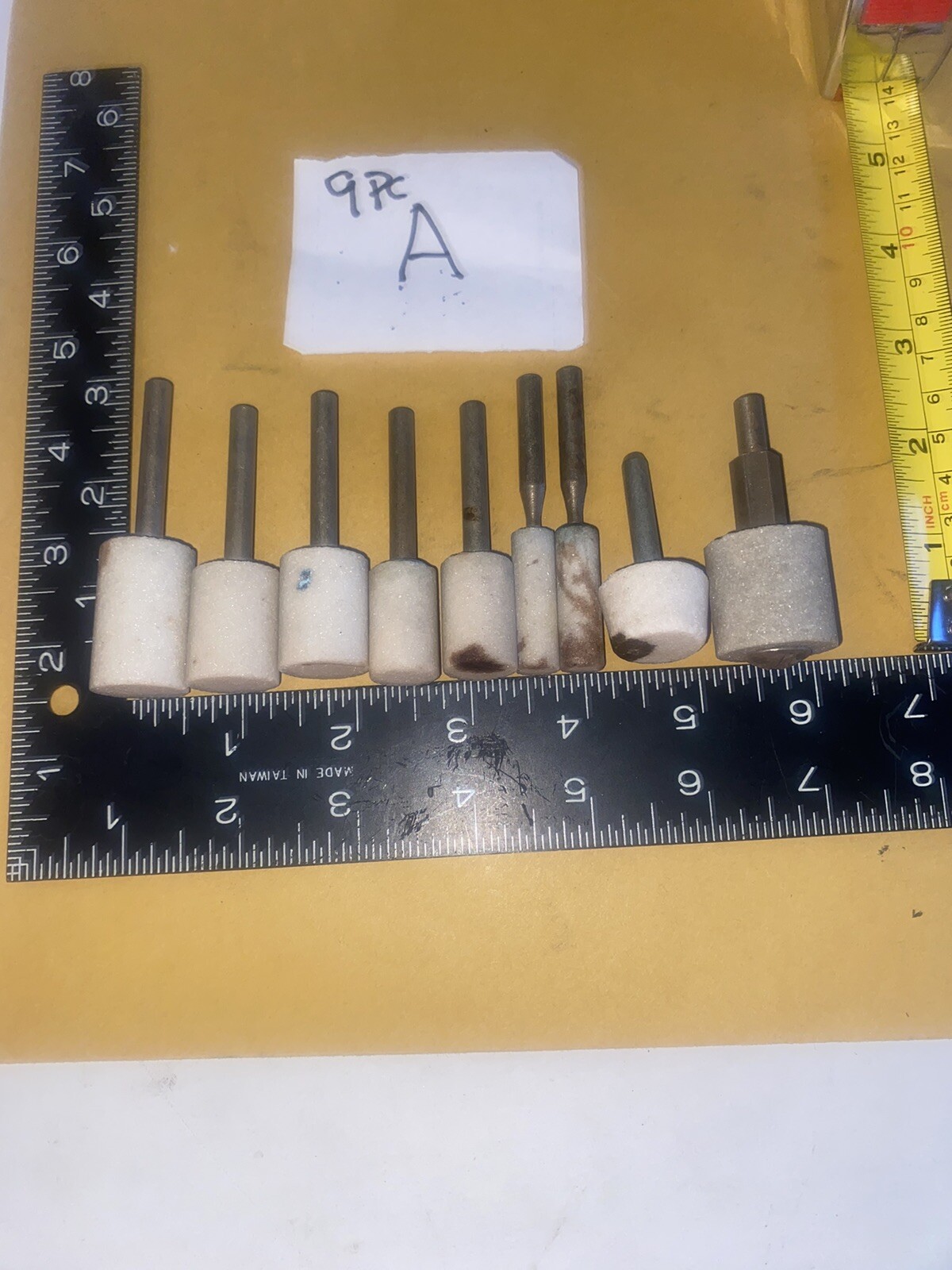 9 Pc Lot Abrasive White Mounted Stone Grinding Bits 1/4″ Shank NOS