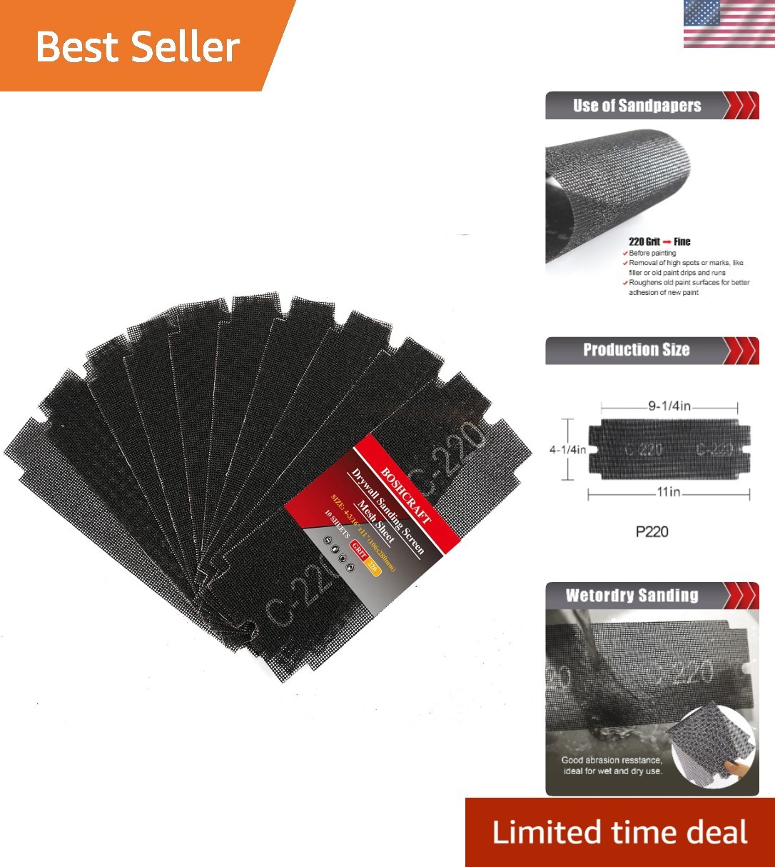 220 Grit Sanding Screen Mesh Sheet, 15 Pcs Drywall Sandpaper Assortment Wet o…