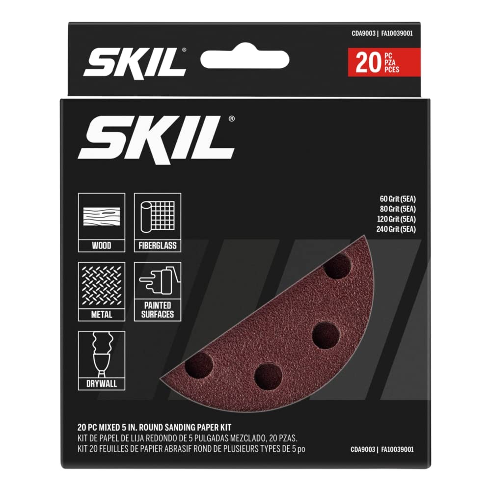 SKIL 20-Piece Round Sanding Paper Kit Mixed Grit 5 in 60/80/120/240 Grits