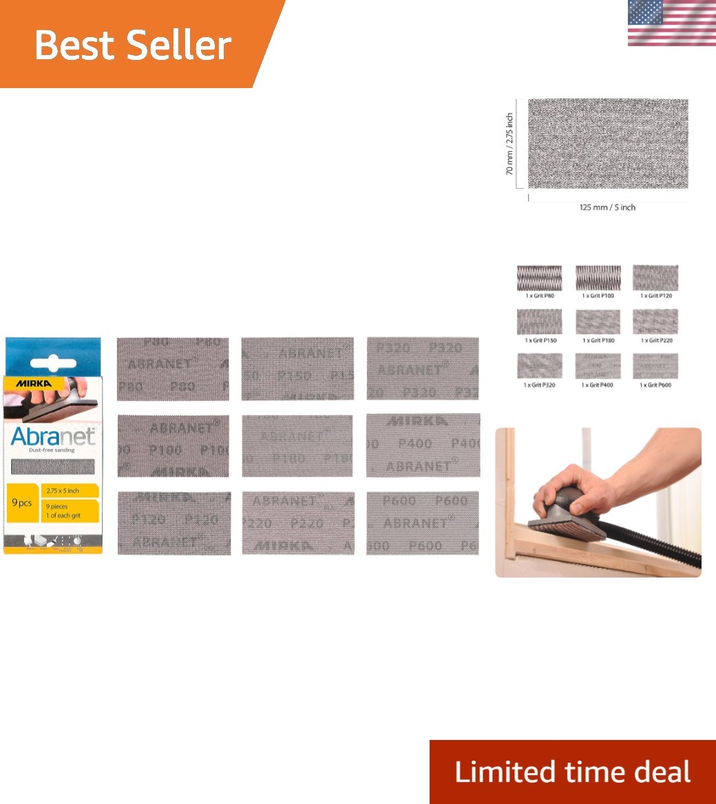 Durable 9-Pack Abranet Sanding Sheets – Versatile Grit Range for Wood & Plastic