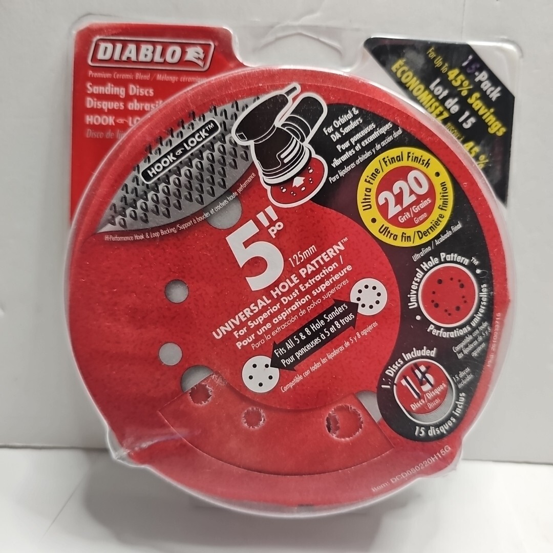 Diablo 5″ Sanding Discs Universal Hole Pattern 14 Count