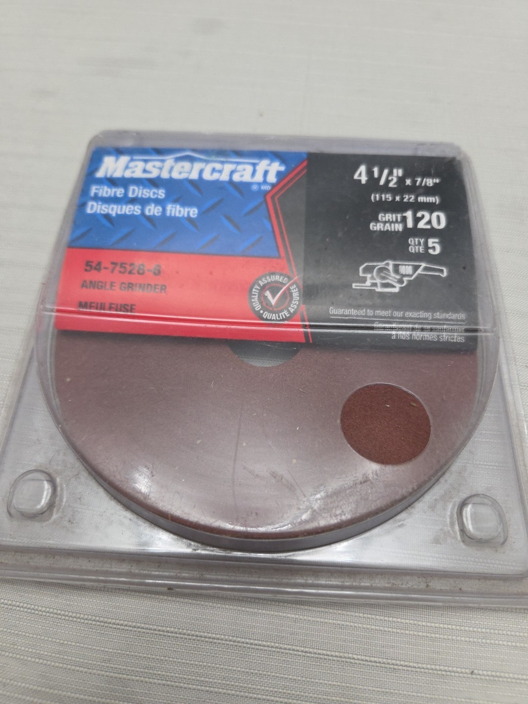 120 Grit 4 1/2 “x 7/8 ” Fibre Discs Pkg 5 Angle Grinder Mastercraft (115mmx22mm)