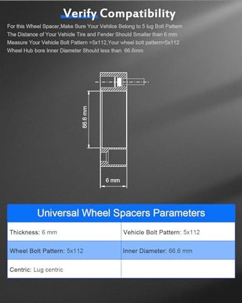 2PCS 6mm Wheel Spacer 5×112 5 Lug 70.5mm CB Compatible with 2018-2020 for