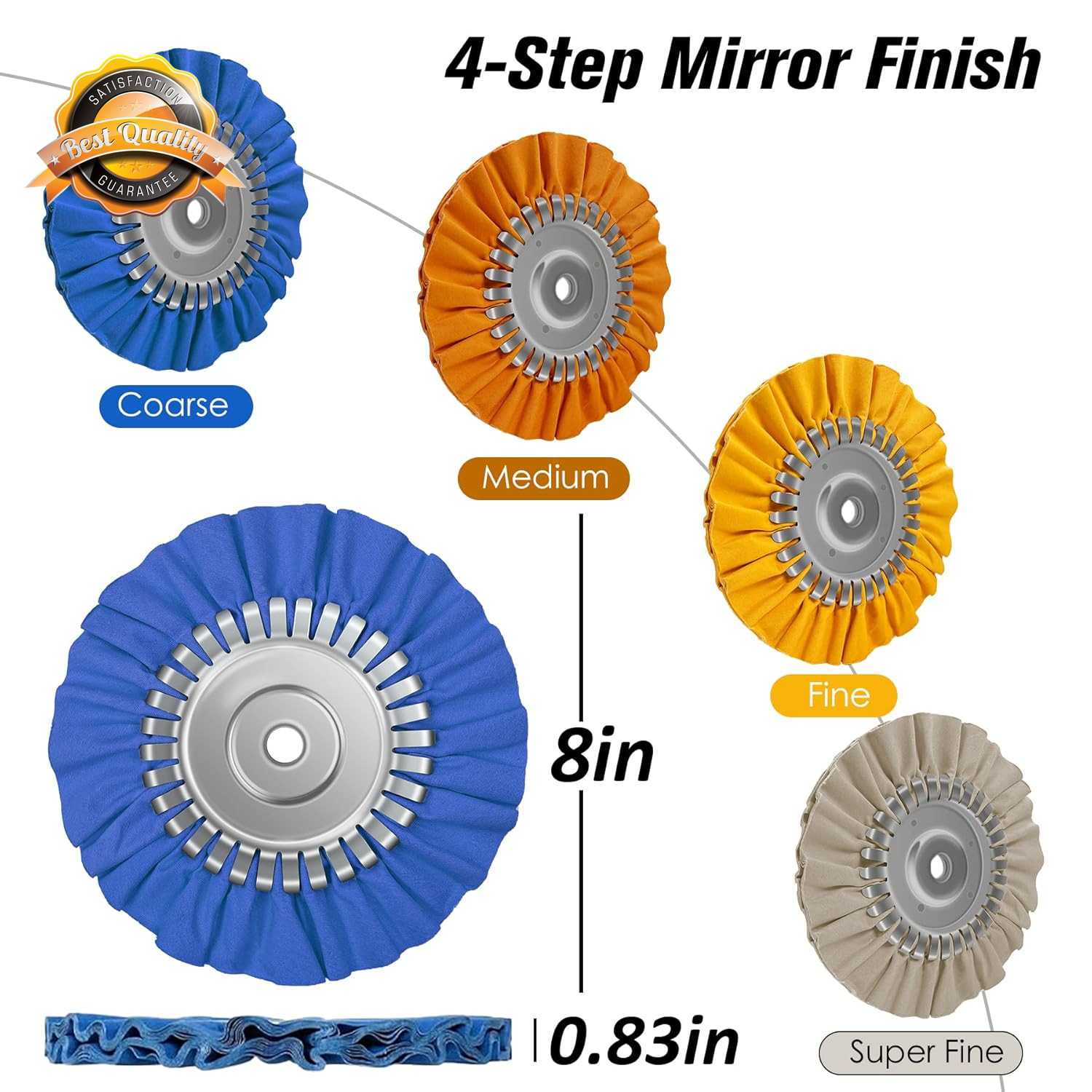8″ Airway Buffing Wheel, 9Pcs Aluminum Wheel Polishing Kit in Diameter 5/8 Inch