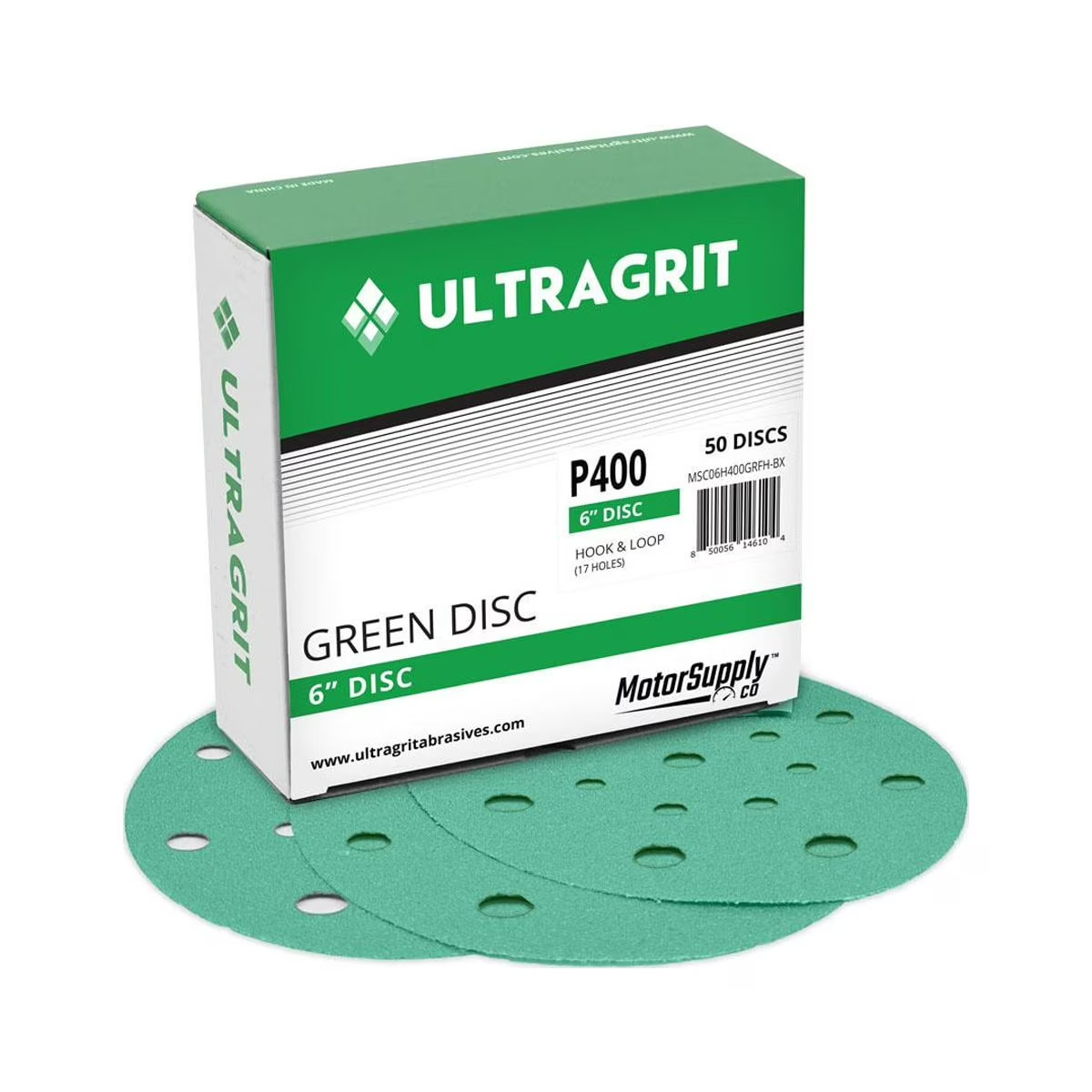 Ultragrit P400 Green Sanding Discs 6 inch 17-Hole Hook and Loop 50 count