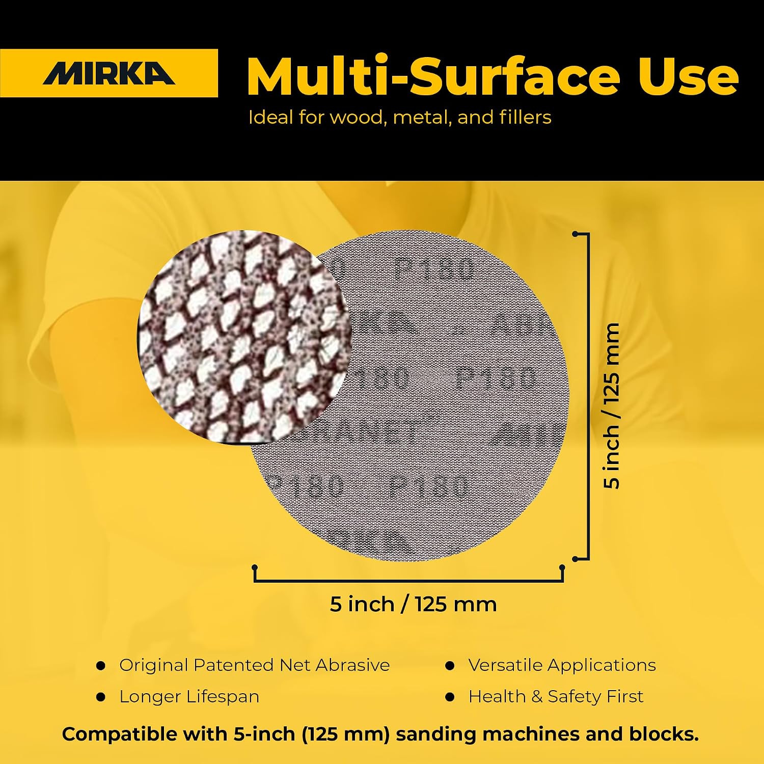 Abranet 5 Inch 600 Grit Mesh Sanding Discs, Hook and Loop, 50 Pack