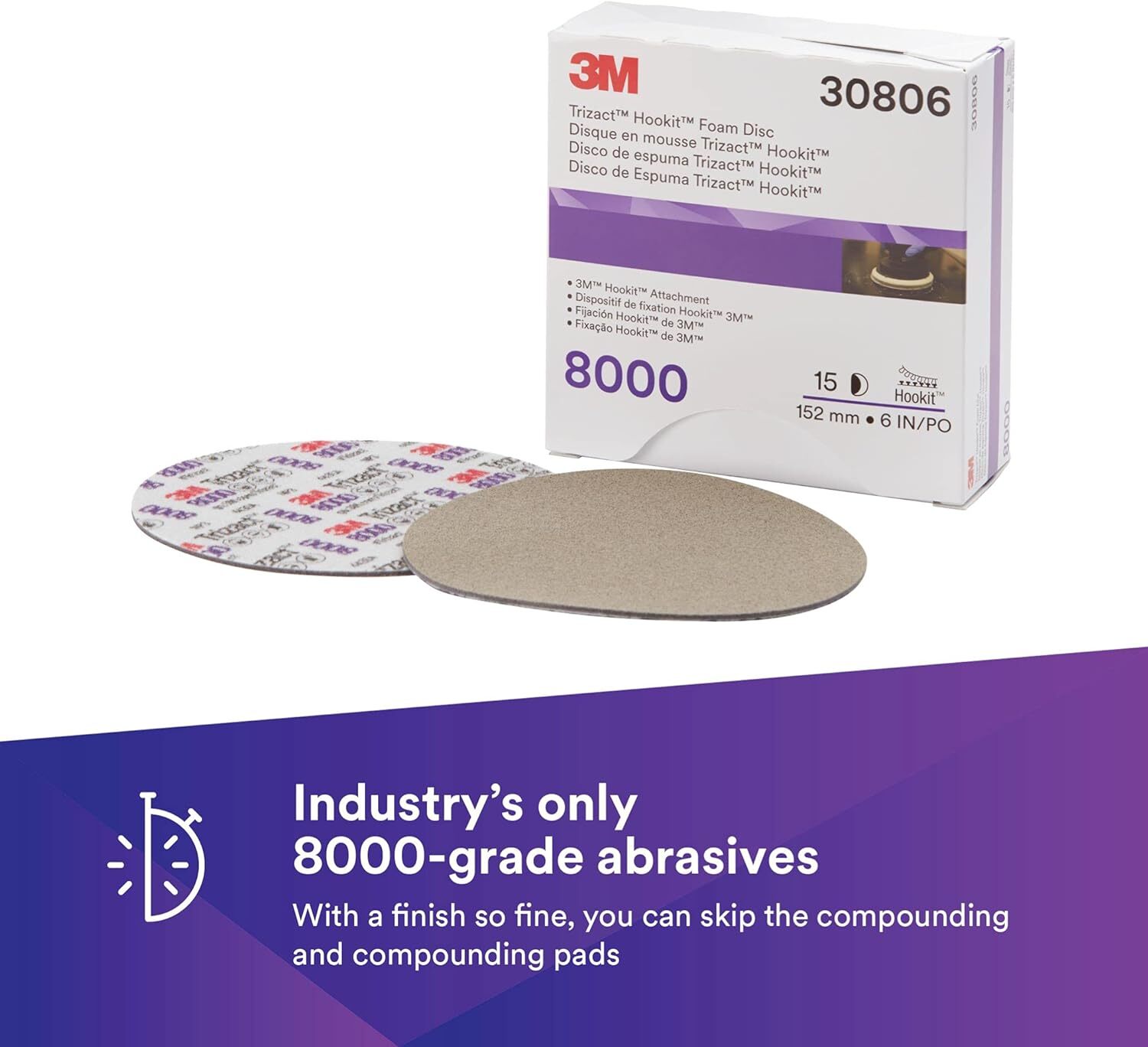 3M 30806 Trizact Hookit Foam Disc, 30806, 6in, 15 discs per carton