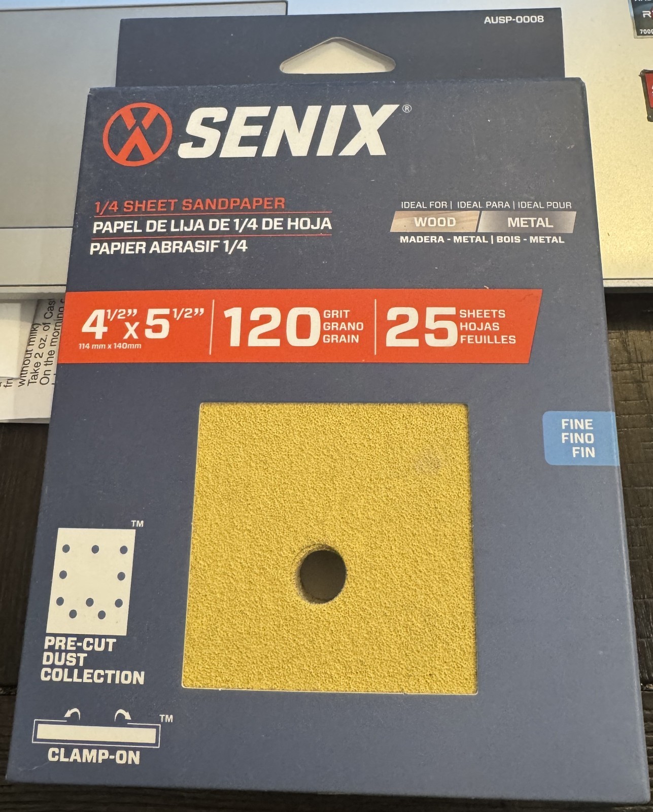 Senix 1/4 Sheet Sandpaper 4 1/2″ x 5 1/2″ 25 Sheets New