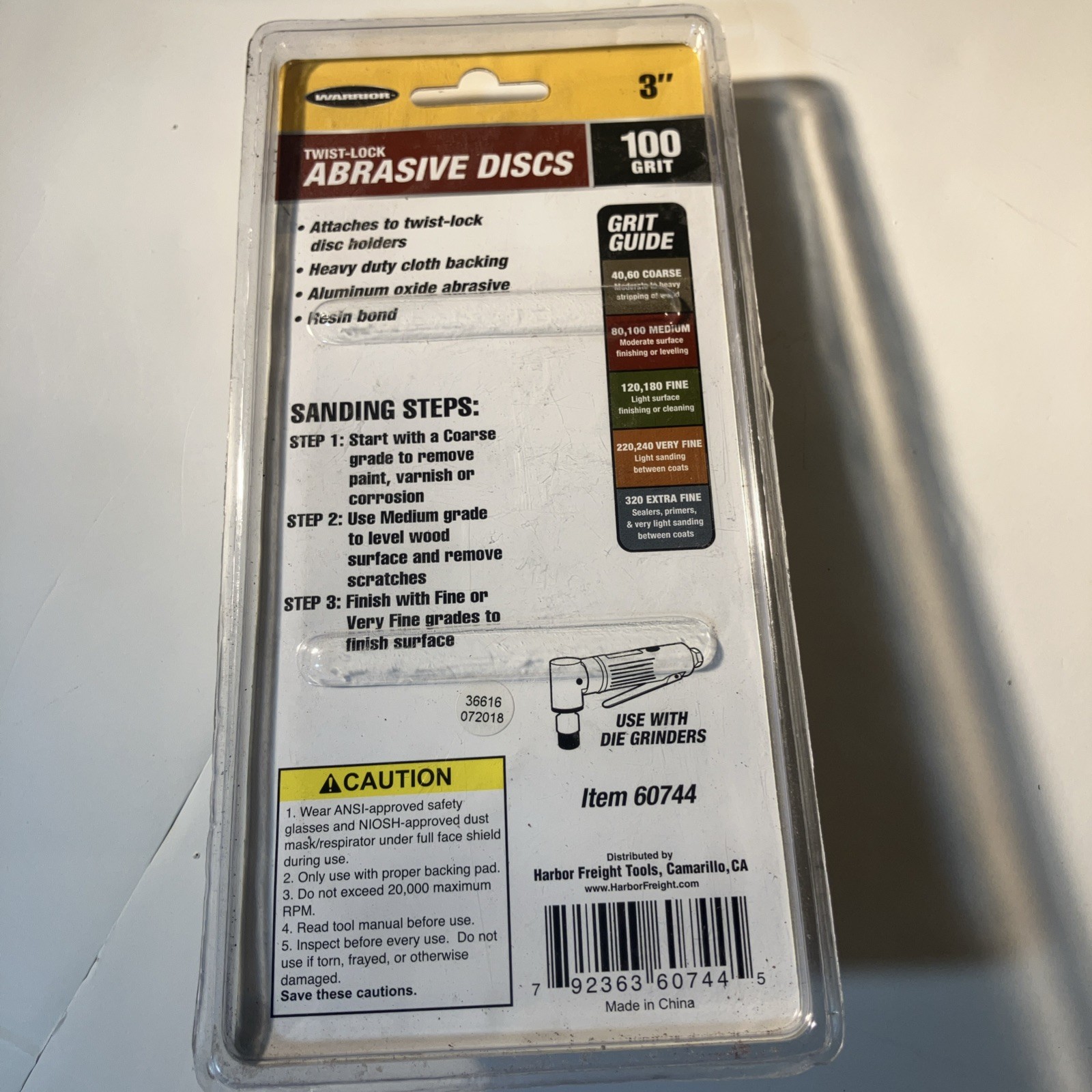 Warrior Twist-Lock 3″ Abrasive Discs 100 Grit /5 Pc/Aluminum Oxide. Item 60744