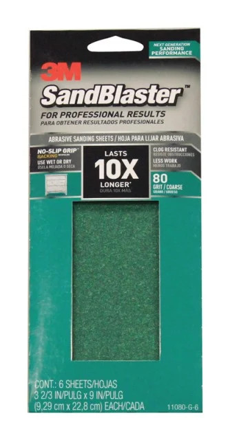 3M Sandblaster No-Slip Grip Sandpaper Gold 3-2/3 in x 9 in 80 Gri
