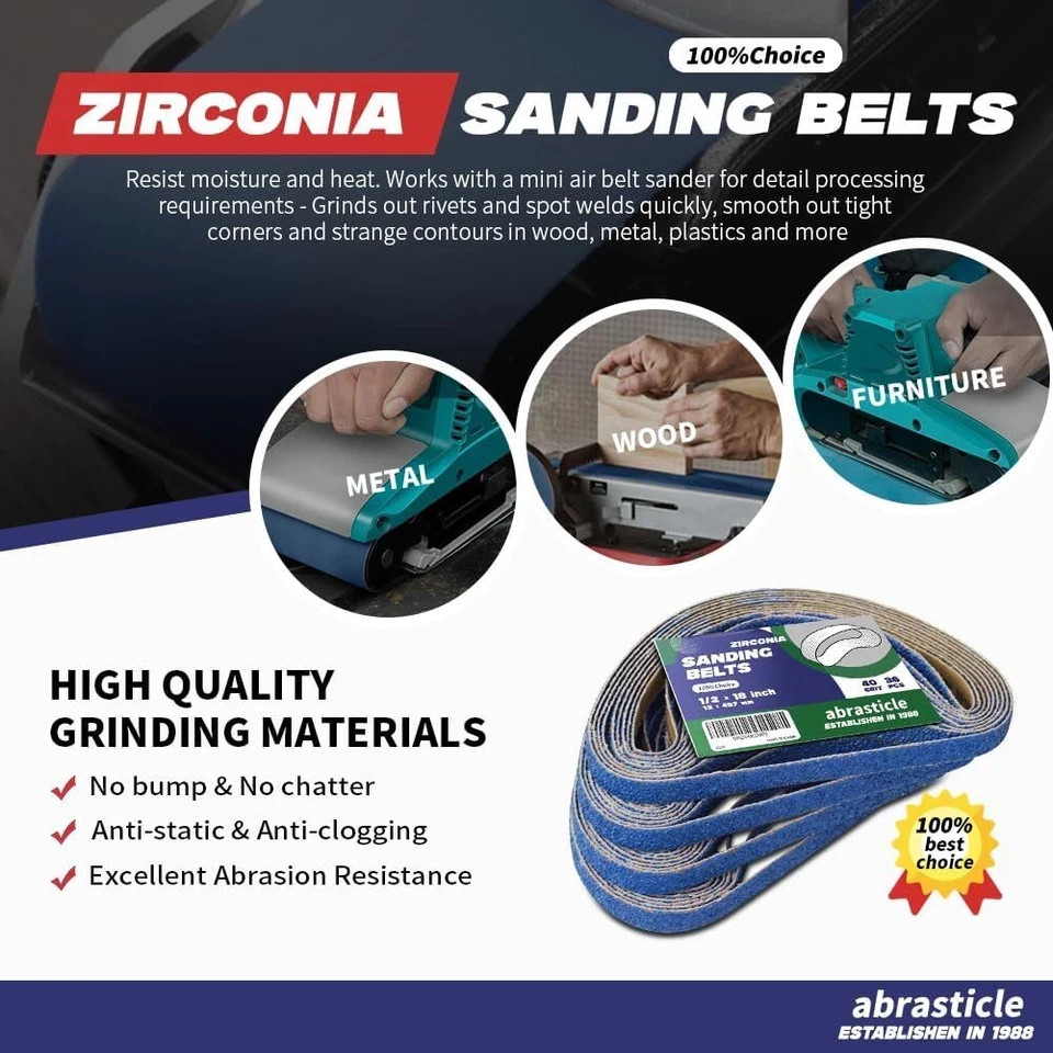 1/2″ x 18″ Zirconia Sanding Belts for Metal – 1/2 x 18 Inch Zirconia Metal 40 G