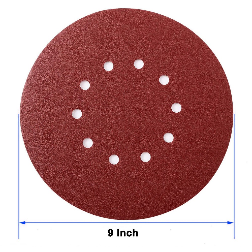 9 inch 10-Hole Sanding Disc Drywall Sander Paper Hook Loop 40 60 80 120 240 Grit