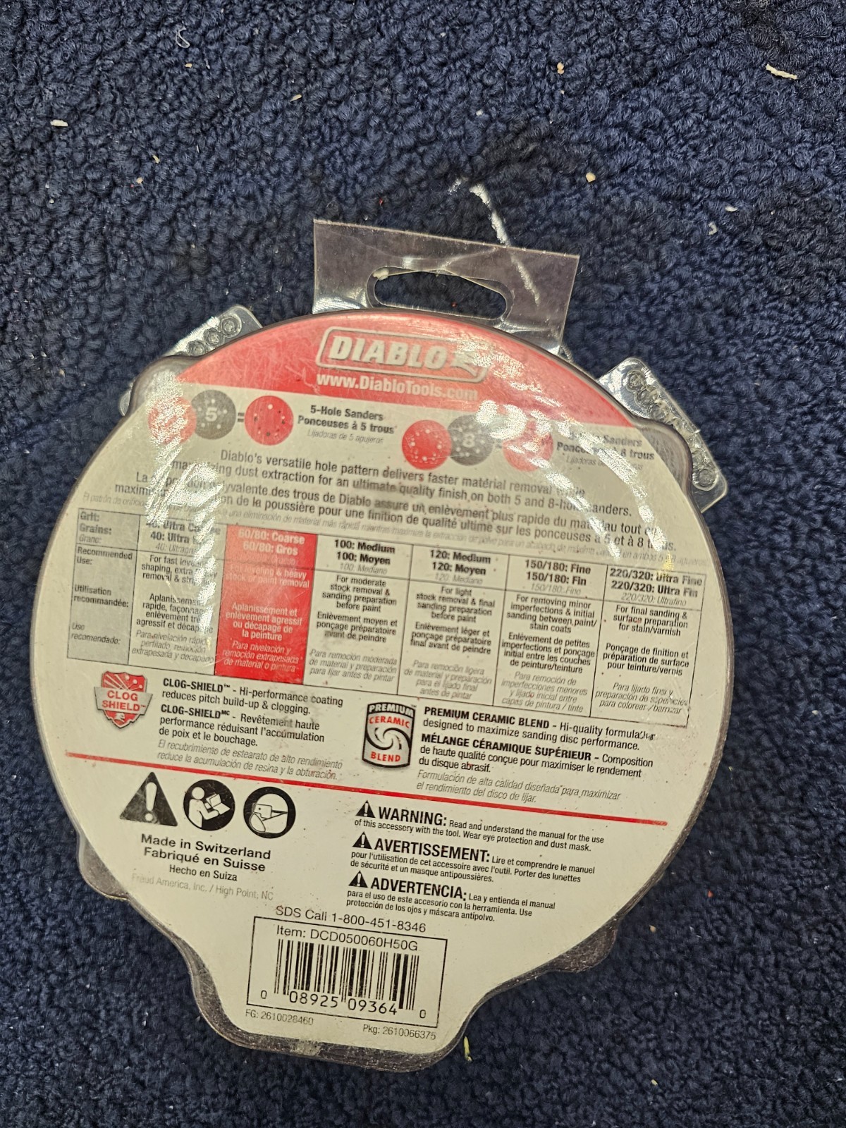 (QTY 100) Diablo DCD050060H50G: 5″ 60-Grit 12-Hole Random Orbital Sanding Disc