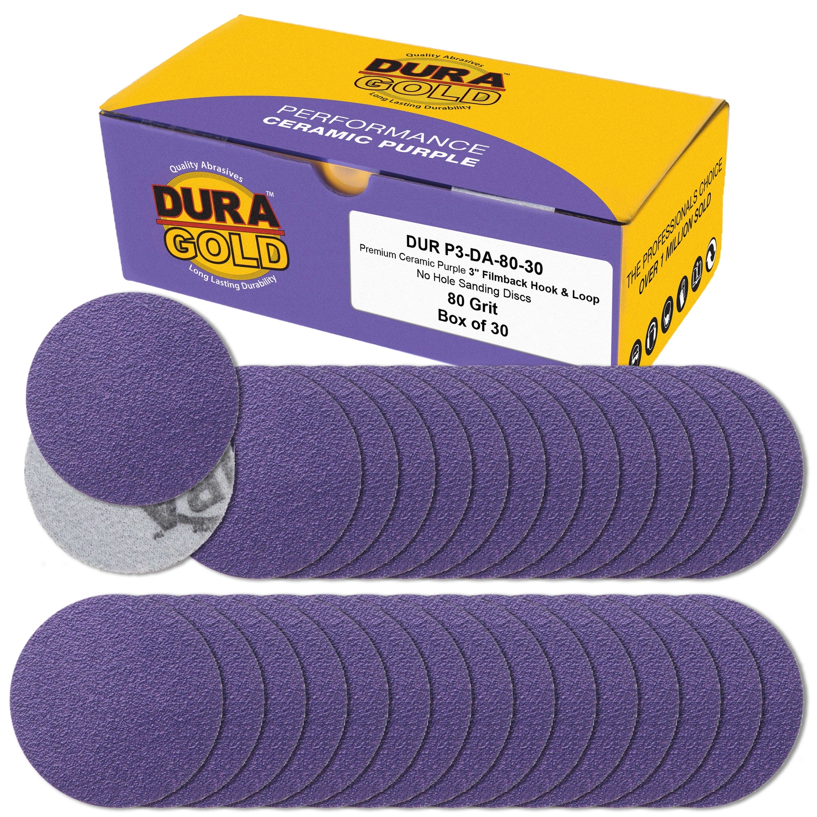 80 Grit 3″ Purple Ceramic Sanding Discs, Box of 30 – Hook & Loop Sandpaper