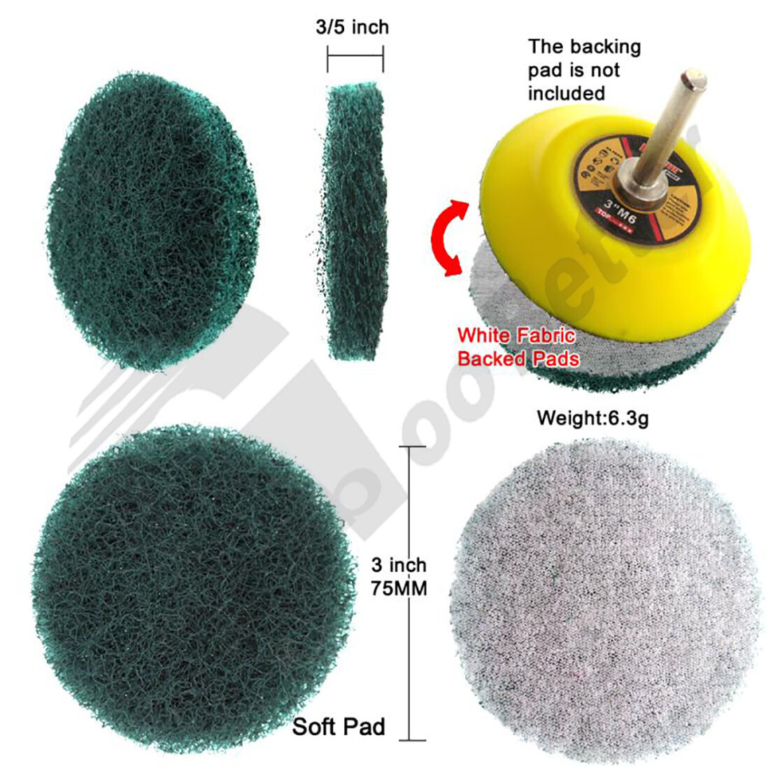 3″~7″ Nylon Fiber Scouring Pads Hook & Loop Abrasive Cleaning Pad 240~3000 Grit