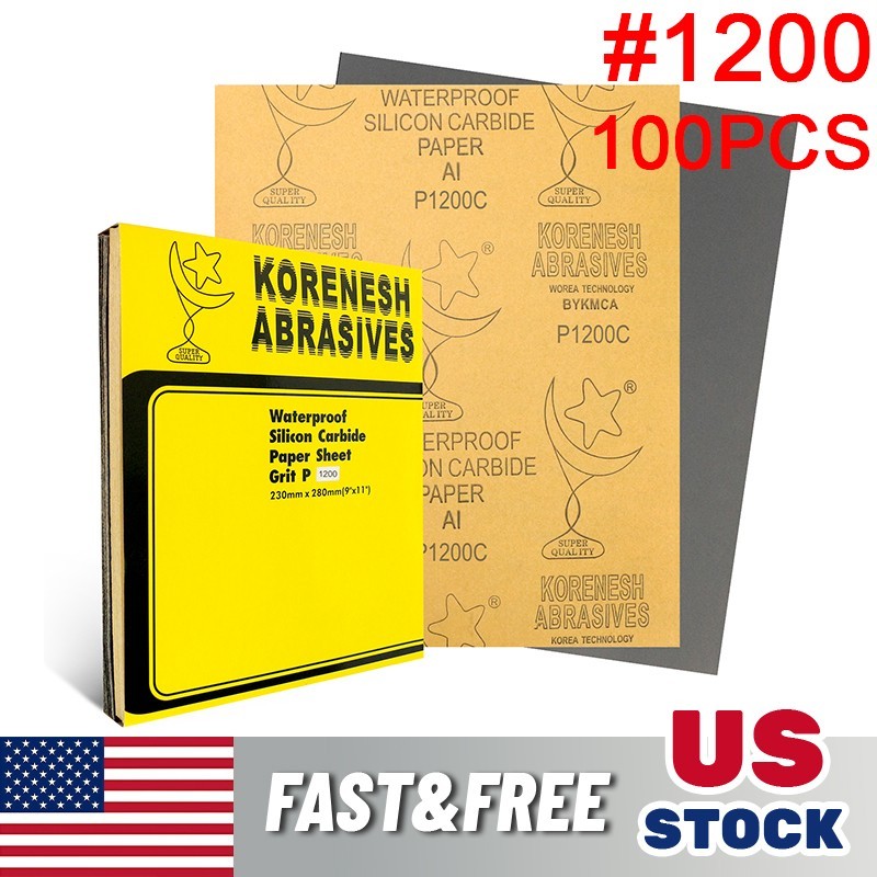 100Pcs Sandpaper Sanding Sheet 1200 Grit Wet & Dry For Wood Car Metal Factory