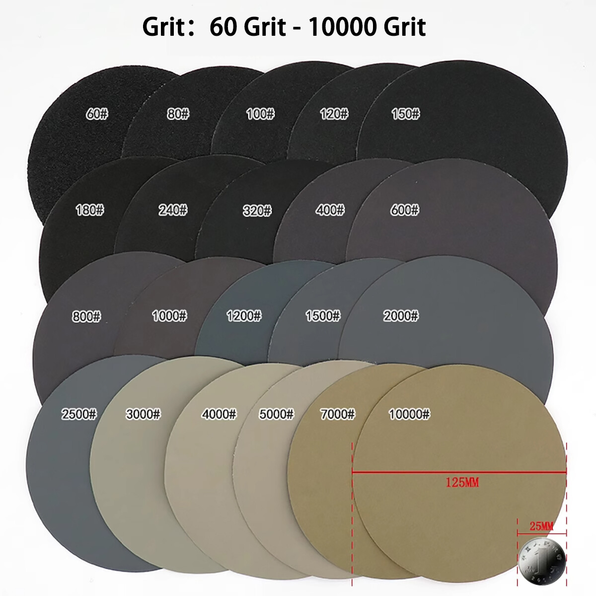 5inch（125mm）Hook Loop Sanding Discs 60 – 10000 Grit Wet Dry Sandpaper，Burnishing