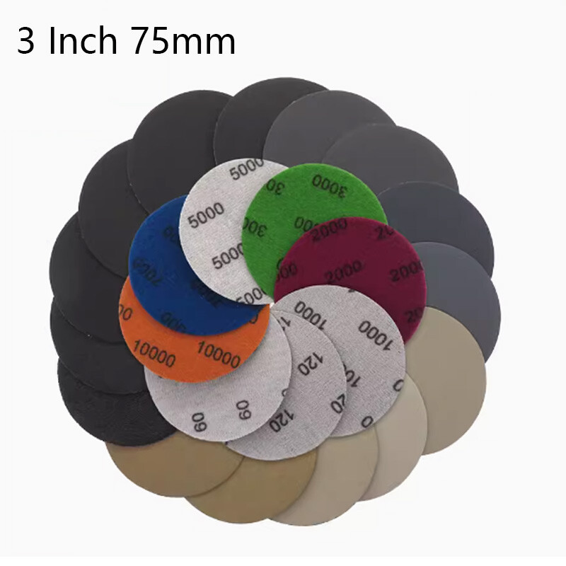 75mm Wet and Dry Sanding Discs 3 Inch Sandpaper Hook and Loop Pads Grit 60-10000