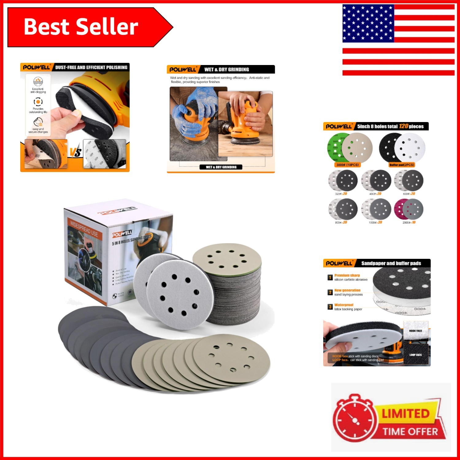 Complete 120-Count Silicon Carbide Sanding Discs for Wet & Dry Use, 5 Inch