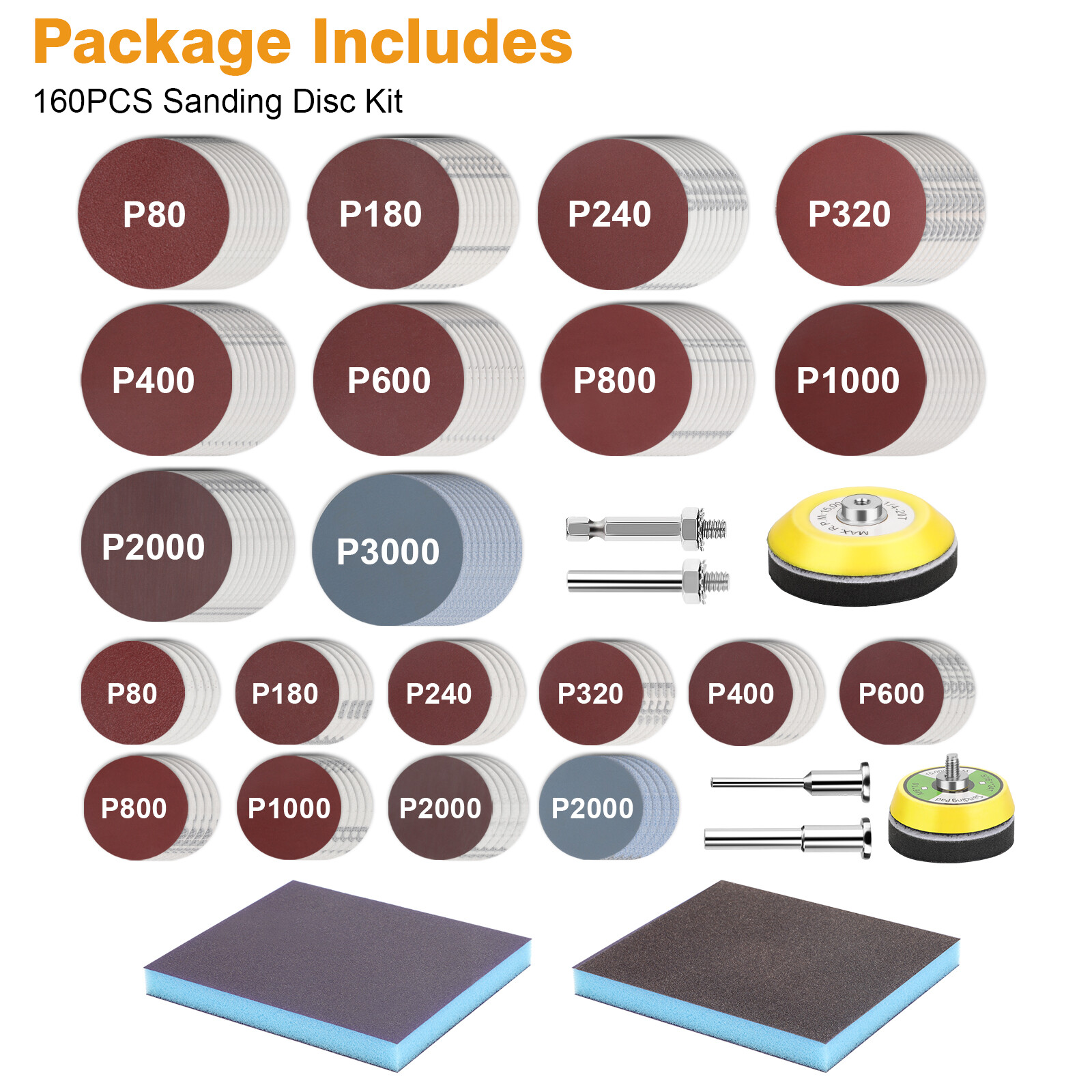 160pcs Sanding Discs Kit 2/3in 80-3000 Grit Sandpaper Backer Pads for Drill