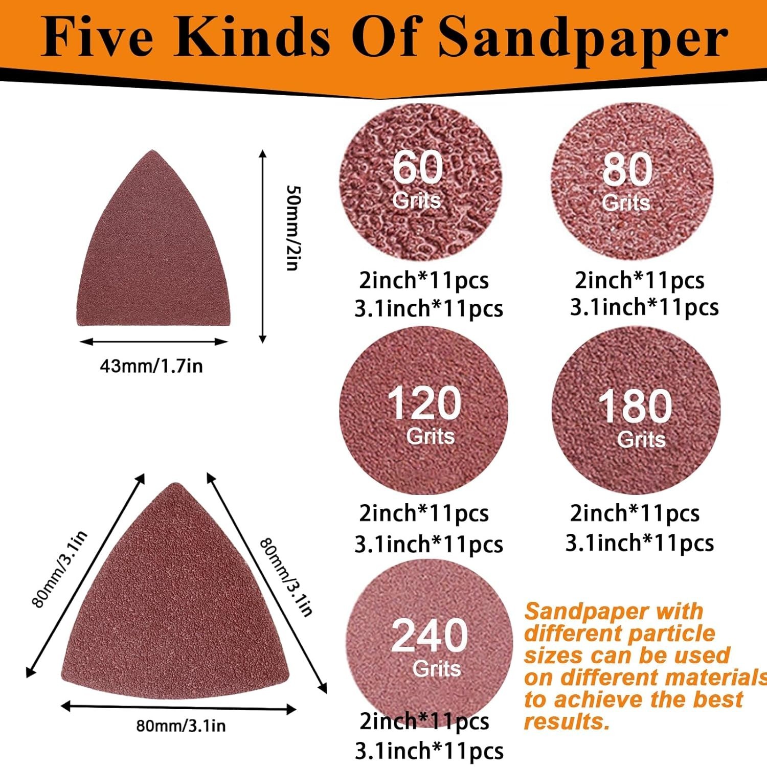 114Pcs Oscillating Tool Sanding Pads Kit 60-240 Grit For Wood Metal Plaster L…
