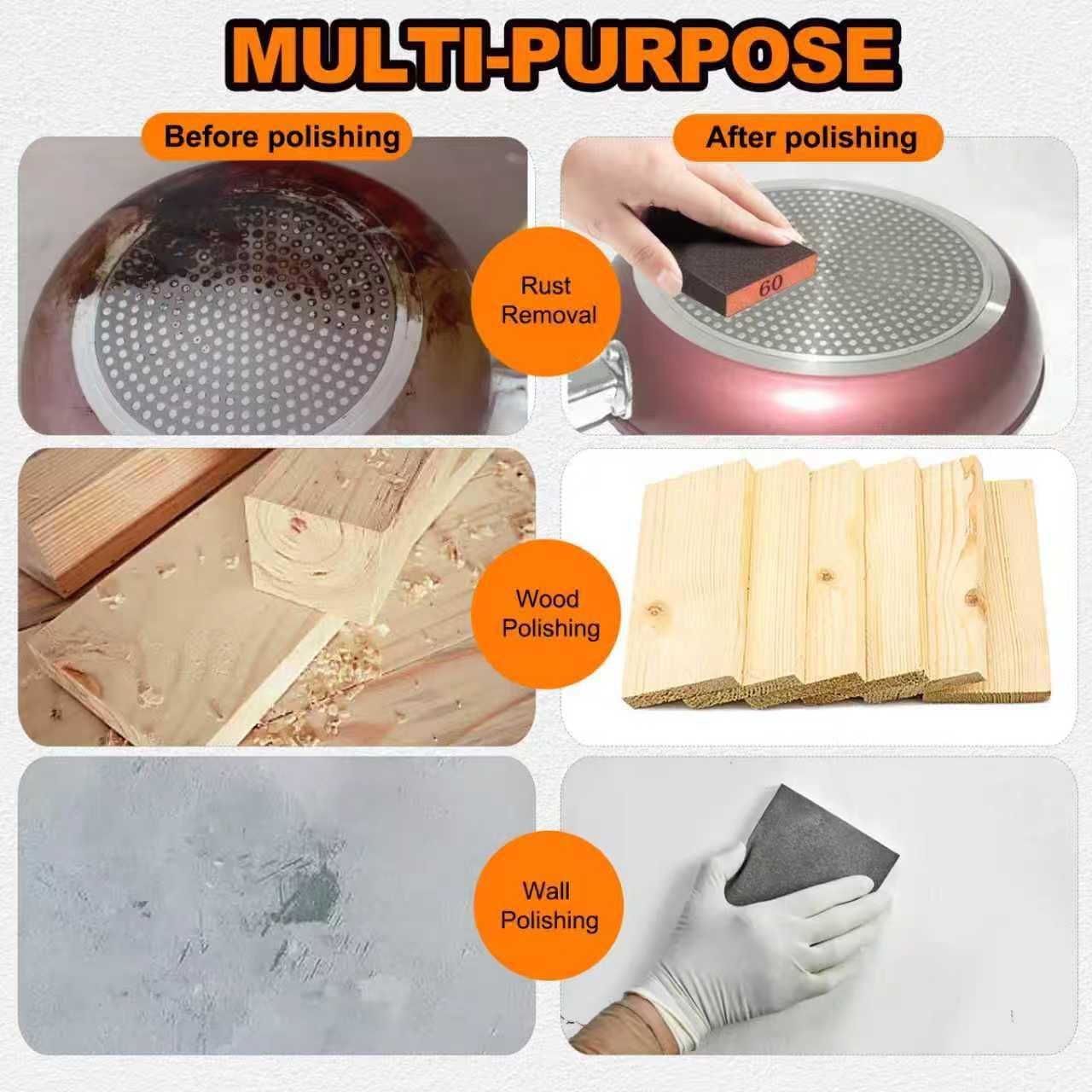 8 Pack Sanding Sponge, Washable & Reusable Sanding Blocks for Drywall, Wood, Met