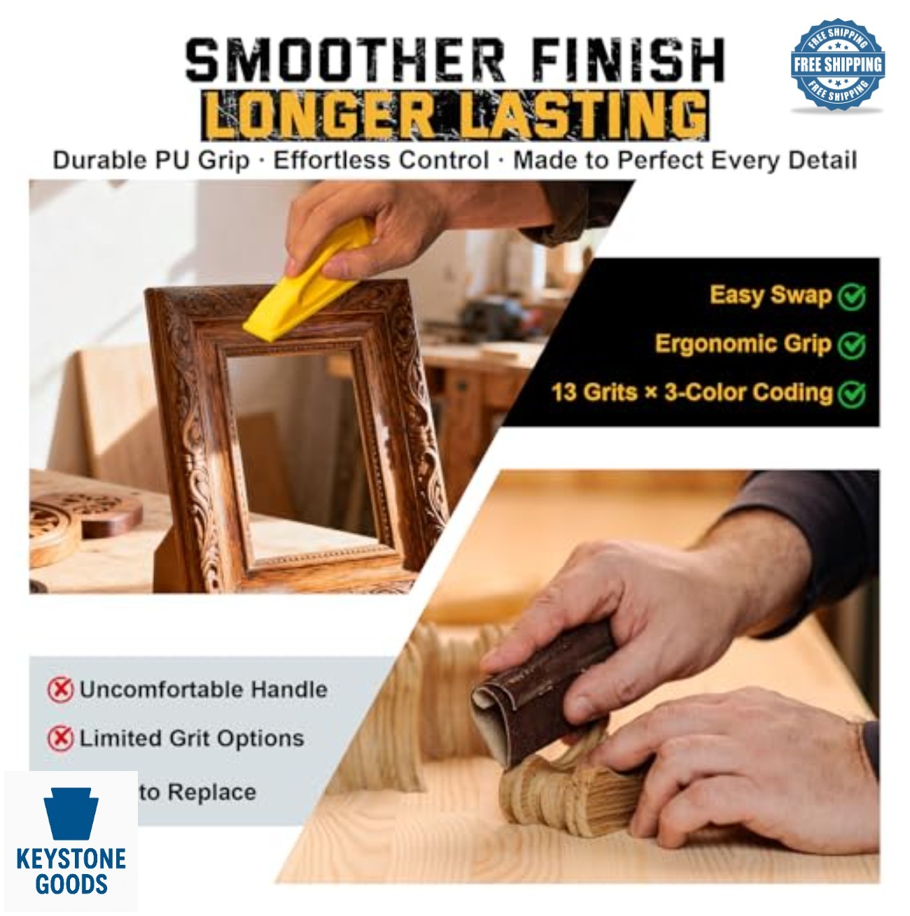 72 Piece Sandpaper Set 13 Grit Levels 80 to 3000 Color Coded with Hand Sander