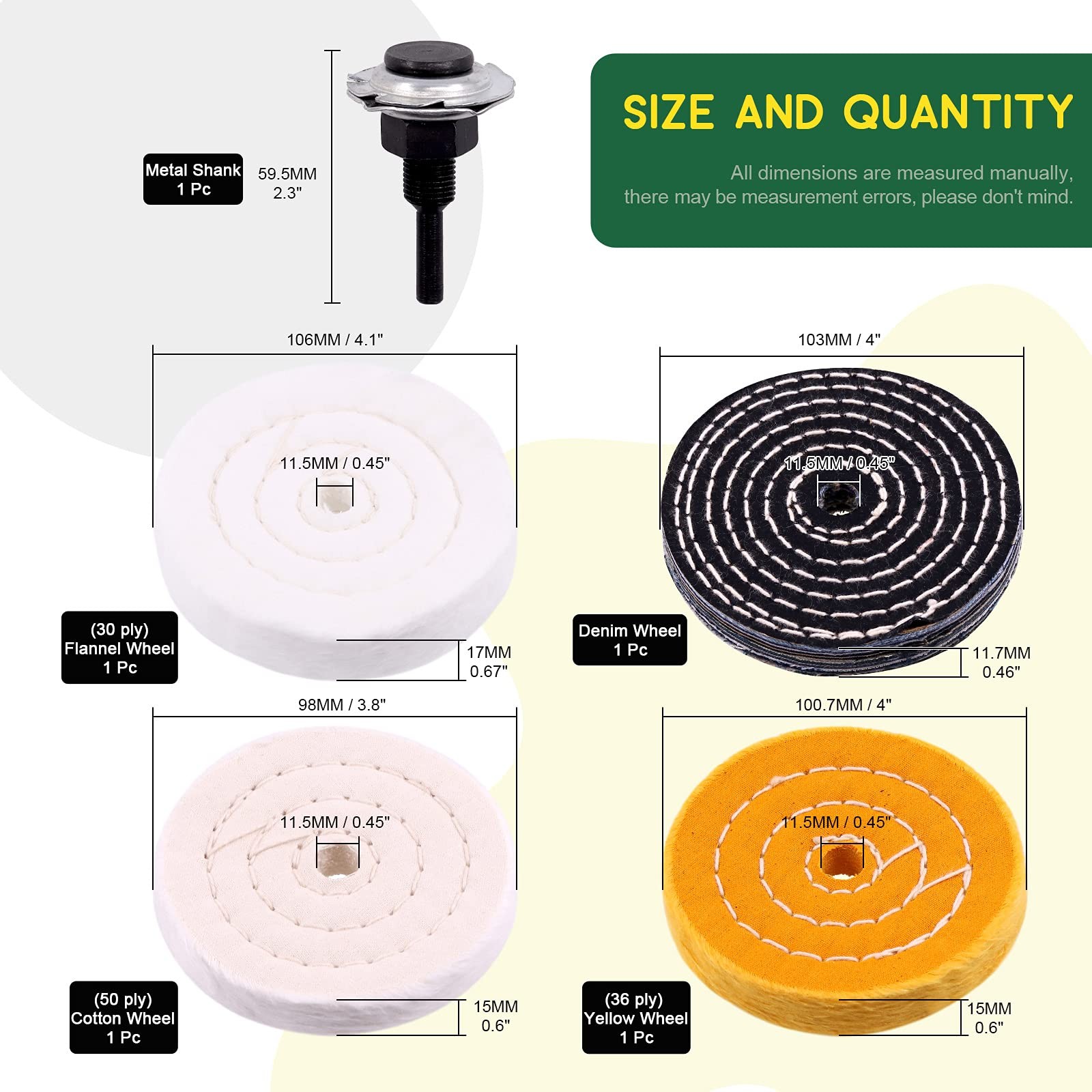 8 Pcs 4 Inch Buffing Polishing Wheel Kit with 1/2″ Arbor Hole