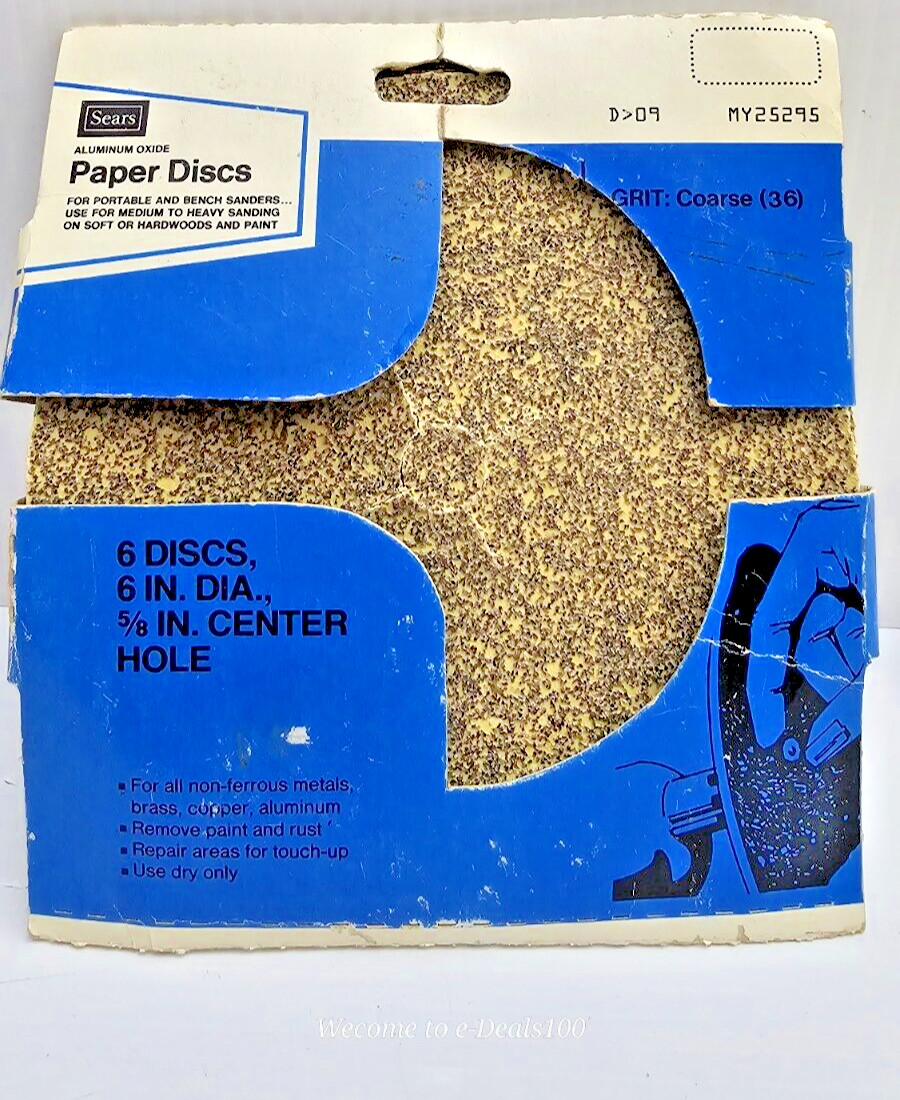 Sears 9″ Sanding Discs Coarse 36 Grit 6 Pack 5/8 Center Hole General Purpose AH