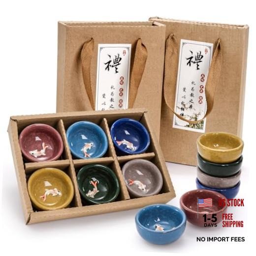 12 Pieces Ceramic Sake Tea Cups, Korean Soju Shot Glasses Sets, 1 oz / 30ml