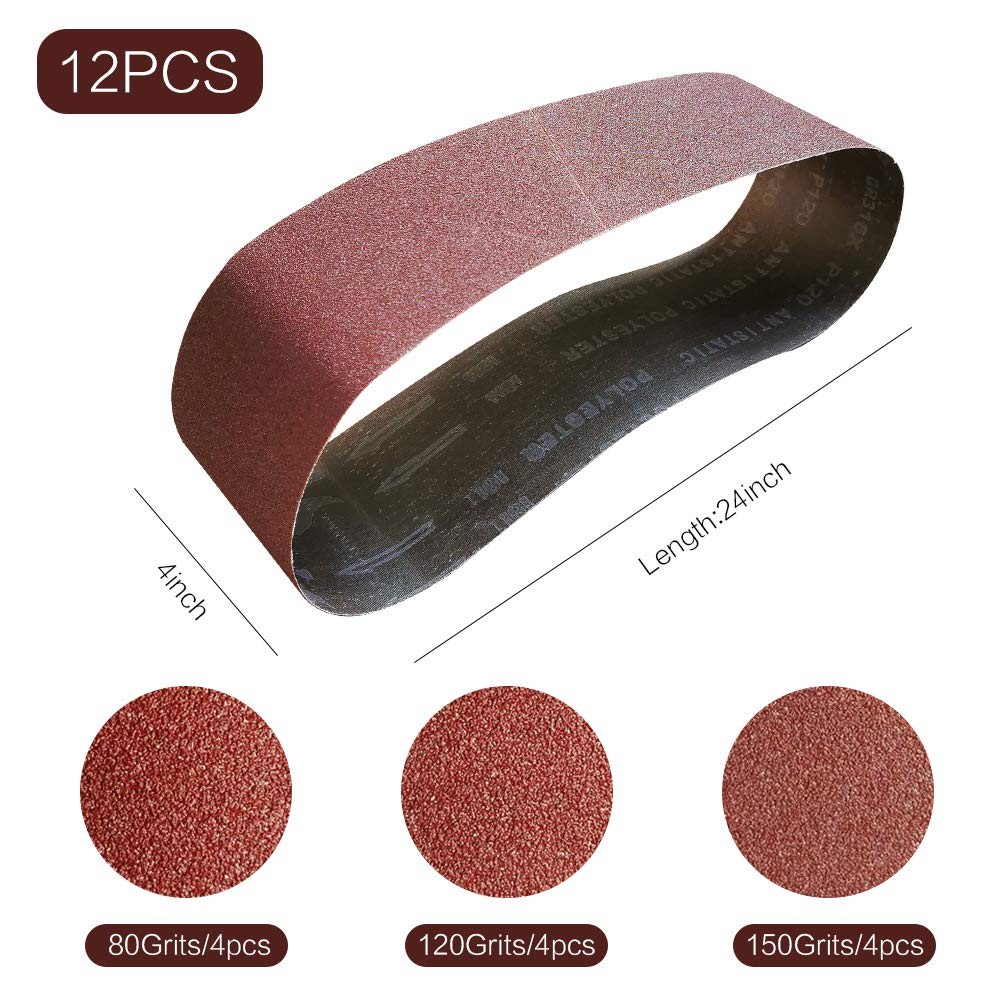 4×24 Inch Sanding Belt Pack 12 Pcs 80 120 150 Grits Sanding Belt 4 Inch x 24