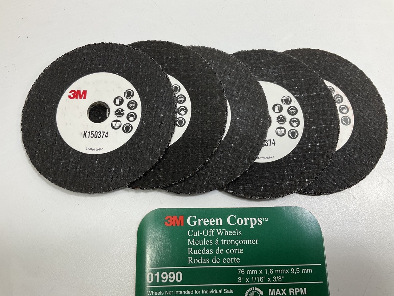 3M 01990 Green Corps 3″ X 1/16″ X 3/8″ Cut-Off Wheel, (5 Wheel Pack)