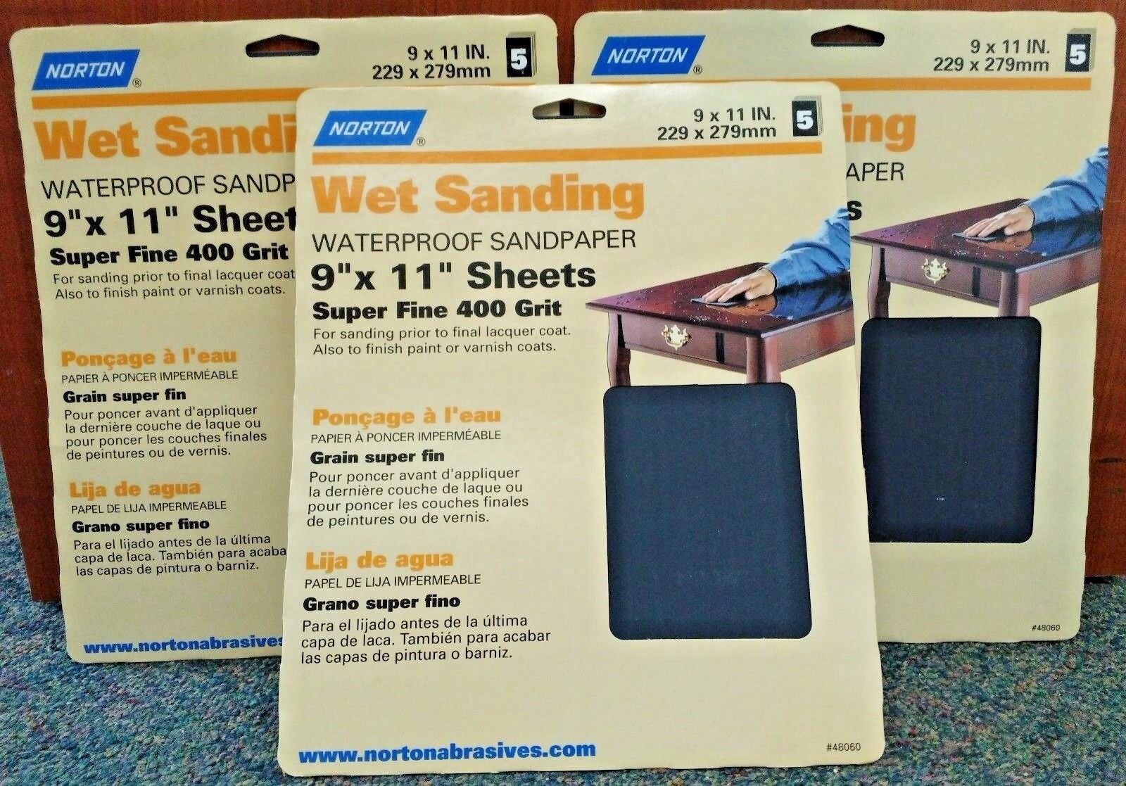 Norton 48060 9″ x 11″ Super Fine 400 Grit Wet Sanding Sheets USA 3PKS