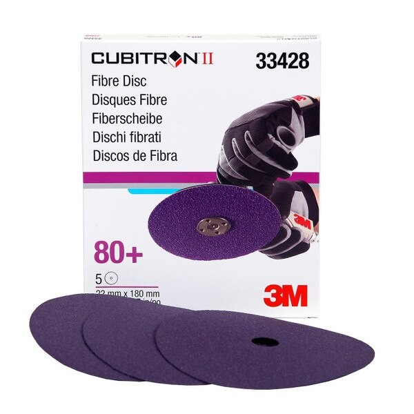 3M Cubitron II Abrasive Fibre Disc, 33428, 7 in X7/8 in (180mm X 22mm), 80+