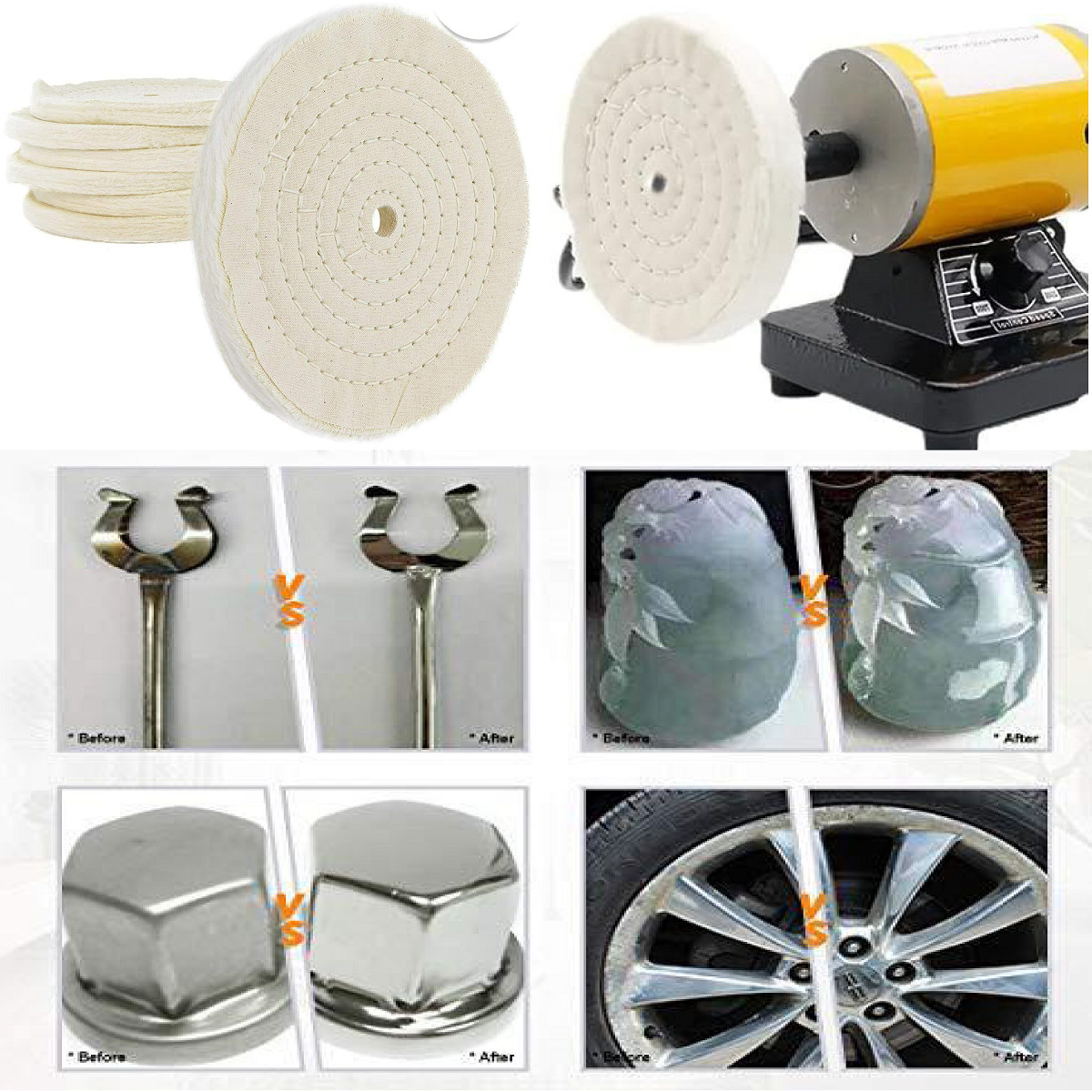 1PCS 8 inch Buffing Wheel for Polishing 5/8 inch Arbor Hole White 60 PLY 200MM