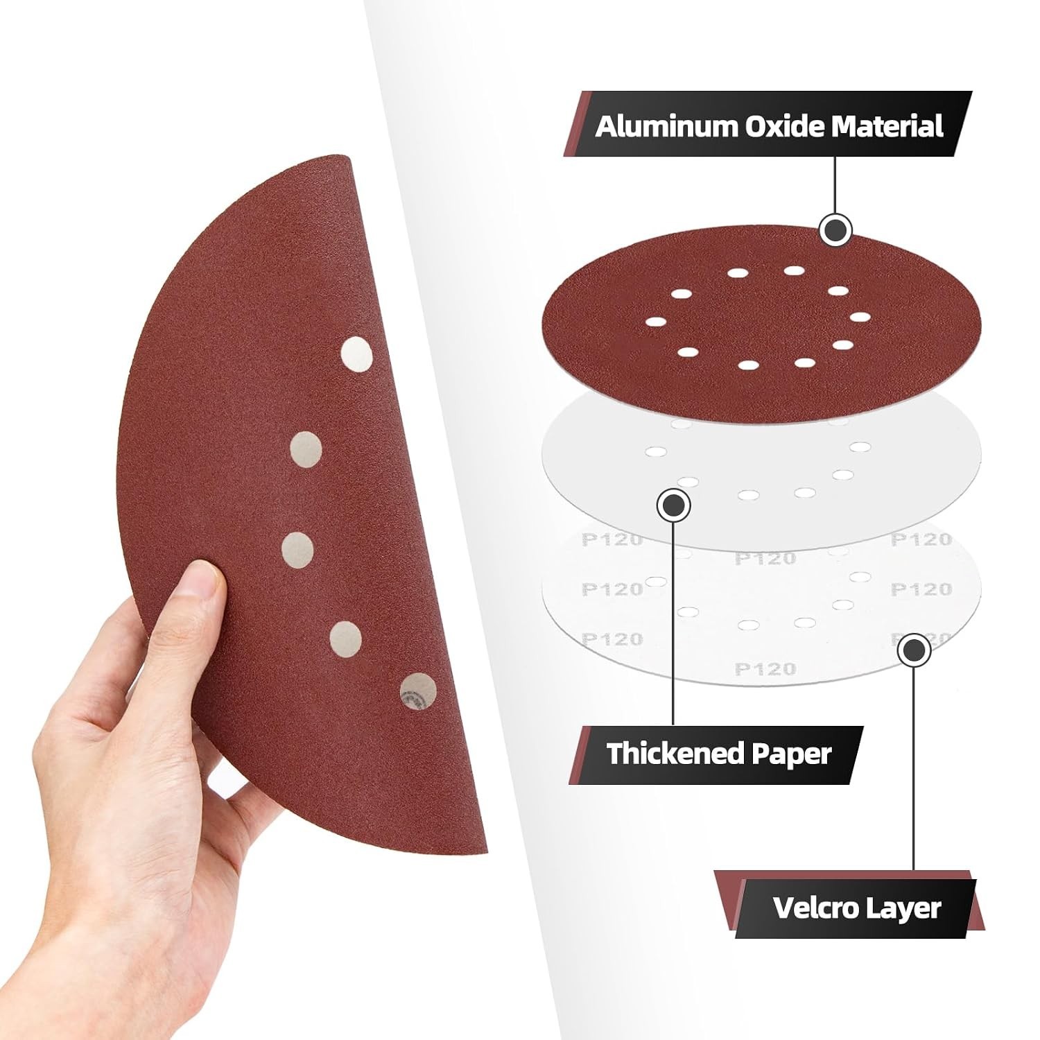 50pcs 9 inch 10 Hole Sanding Discs Set -10 Each of 60 80 120 150 240 Grits, 9…