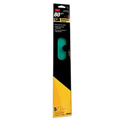 3M 32230 80 Grit Greencorps File Sheet, 2-3/4 in x 16-1/2in, 5 sheets