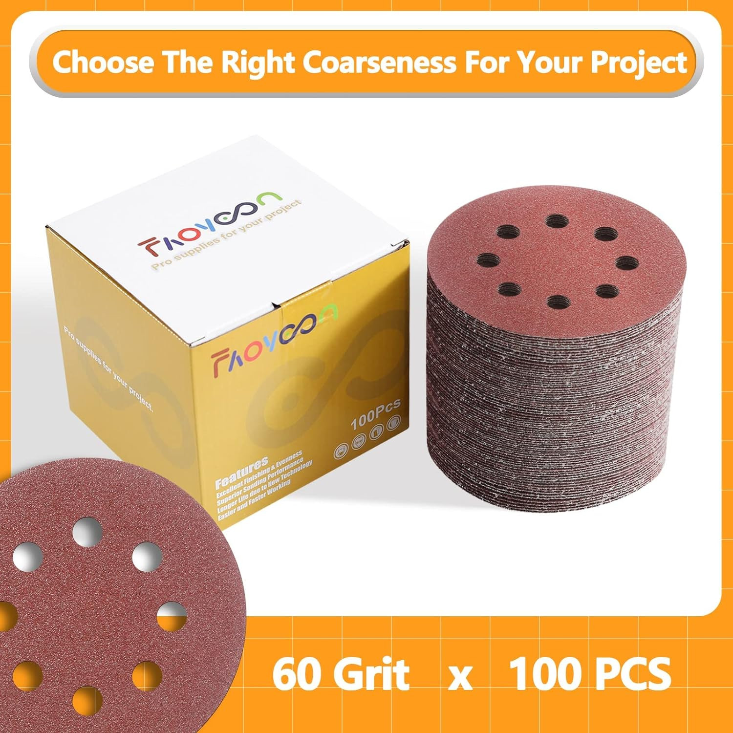 5 Inch Hook Loop Sanding Discs 8-Hole Hook Sanding Discs 40-1000 Grit For Sander