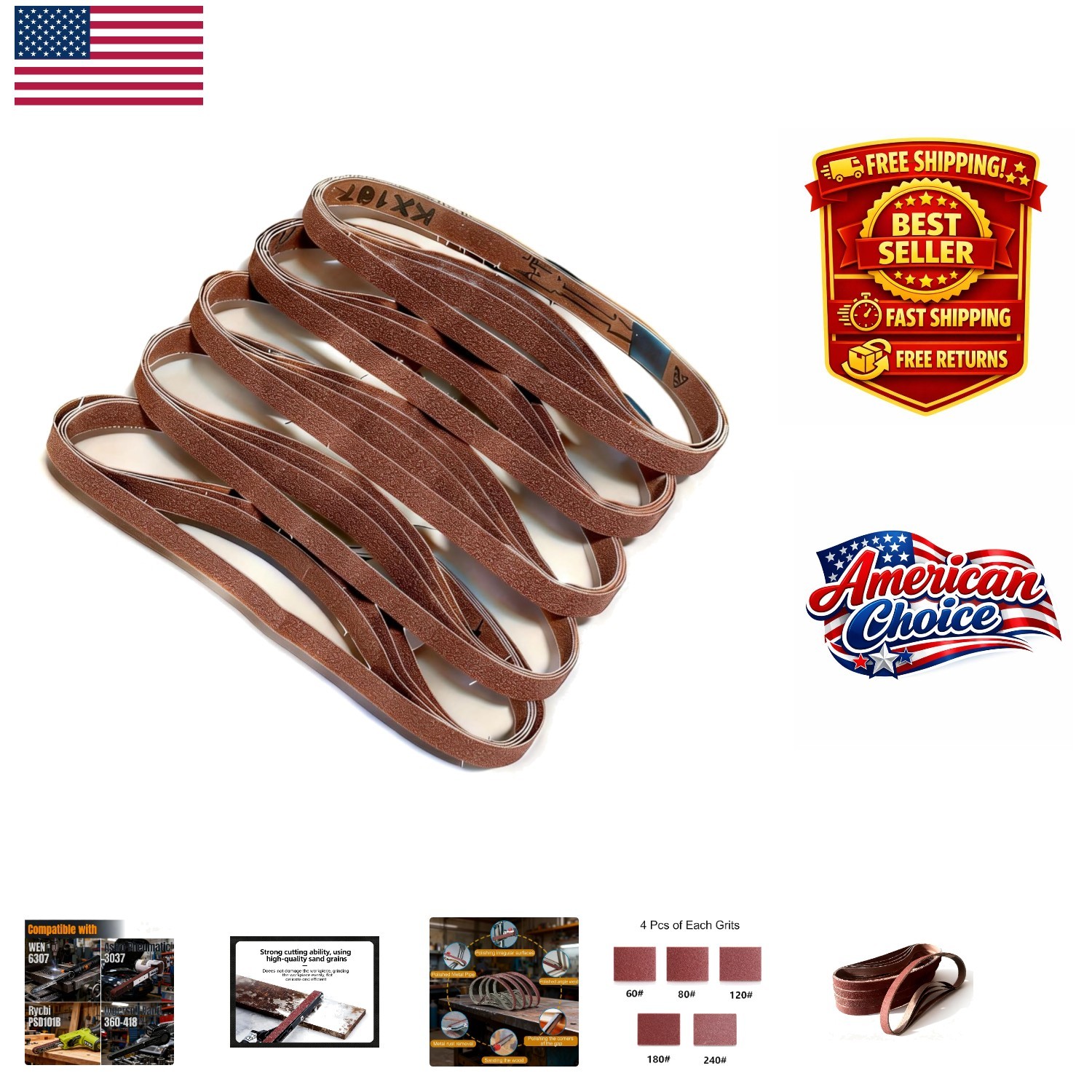 Efficient 20-Piece Sanding Belt Set 1/2 x 18 – Perfect for Wood & Metal Projects