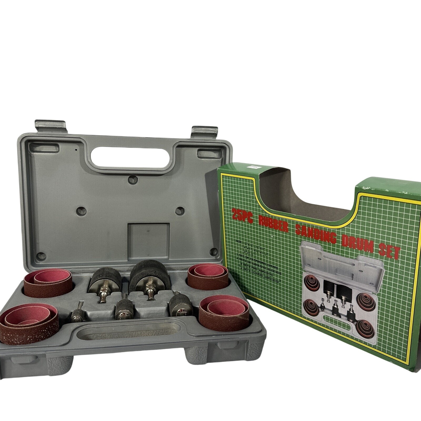 Rockler 25 Piece Rubber Sanding Drum Set Expanding Drums Abrasive Sleeves Case