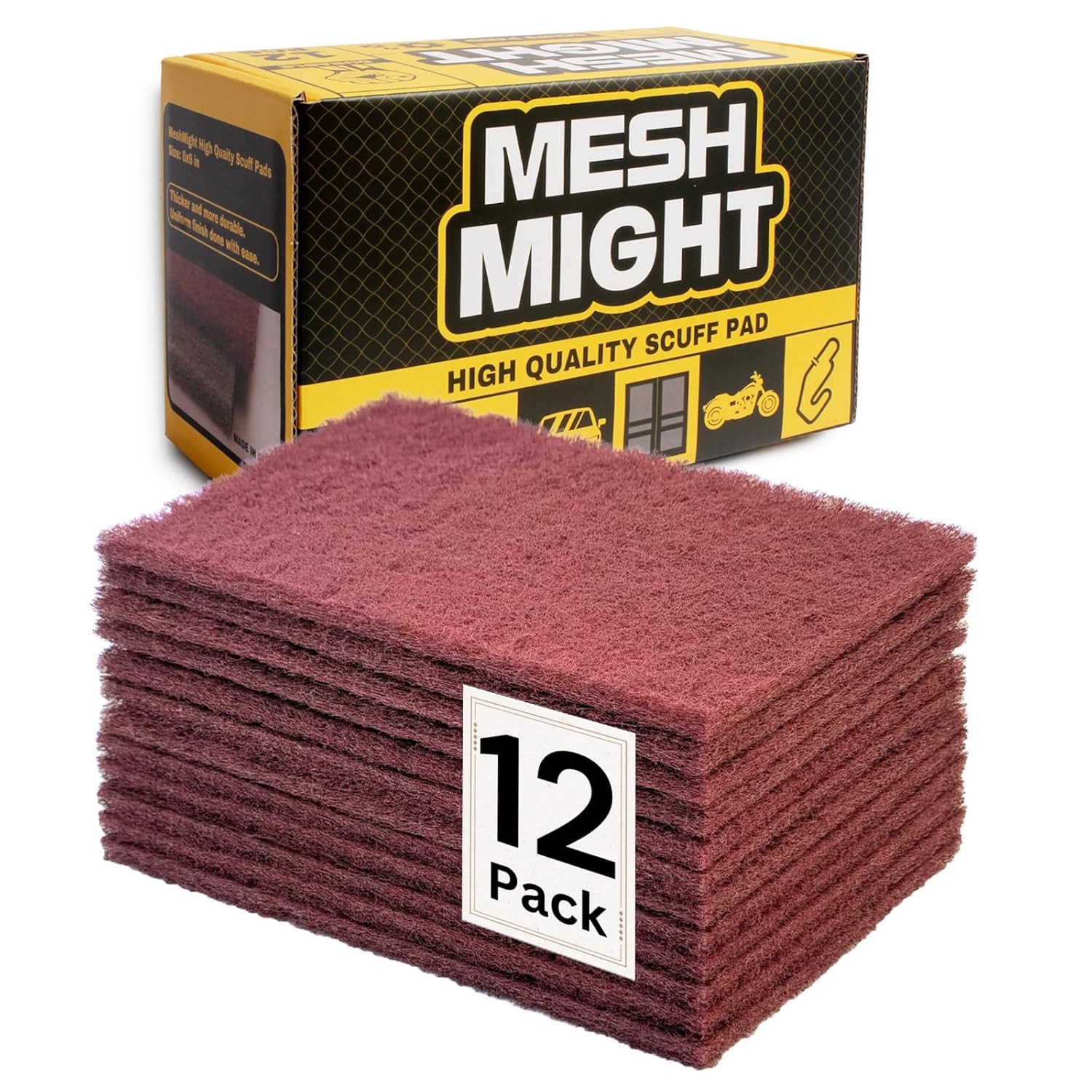 12-Pack 6″x9″ Non-Woven Red Scuff Pads – Maroon P320 Aluminum Oxide Abrasive for