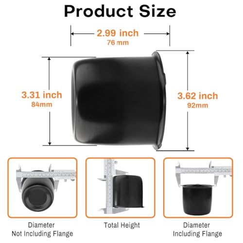 4Pcs 3.31 inch Wheel Center Caps Fit 3.31in Hub Hole, 2.99in Tall Matt Black