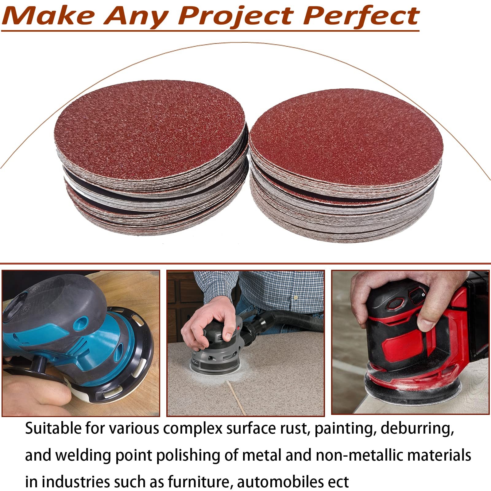SACKORANGE 100 PCS 6″ PSA Sanding Discs 20 Each of 60, 80, 120, 180, 240, Gri…