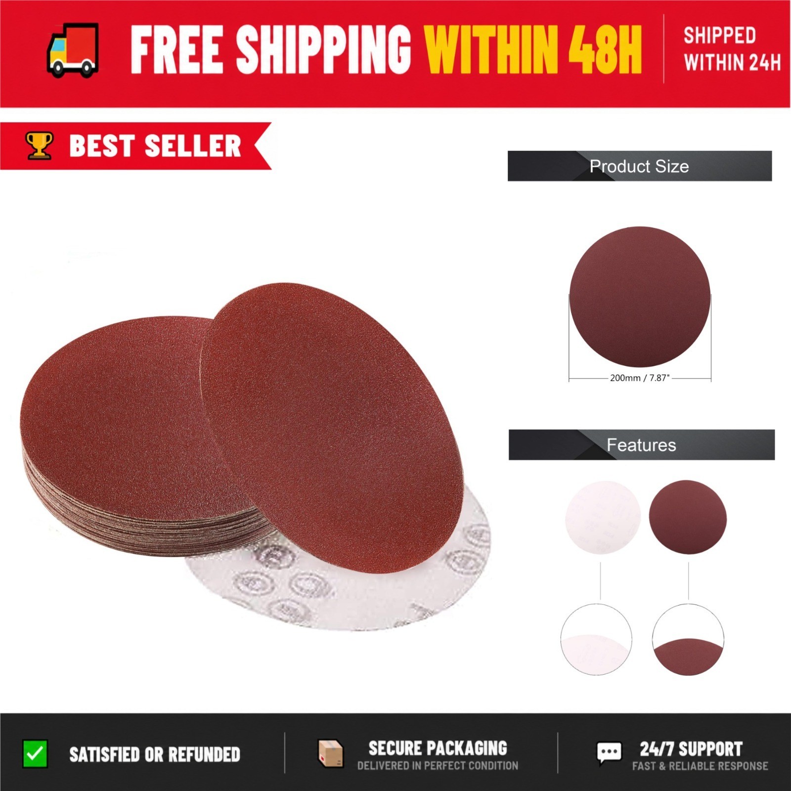 Utoolmart 8″ Sanding Discs 120 Grit Aluminum Oxide 10 Pcs