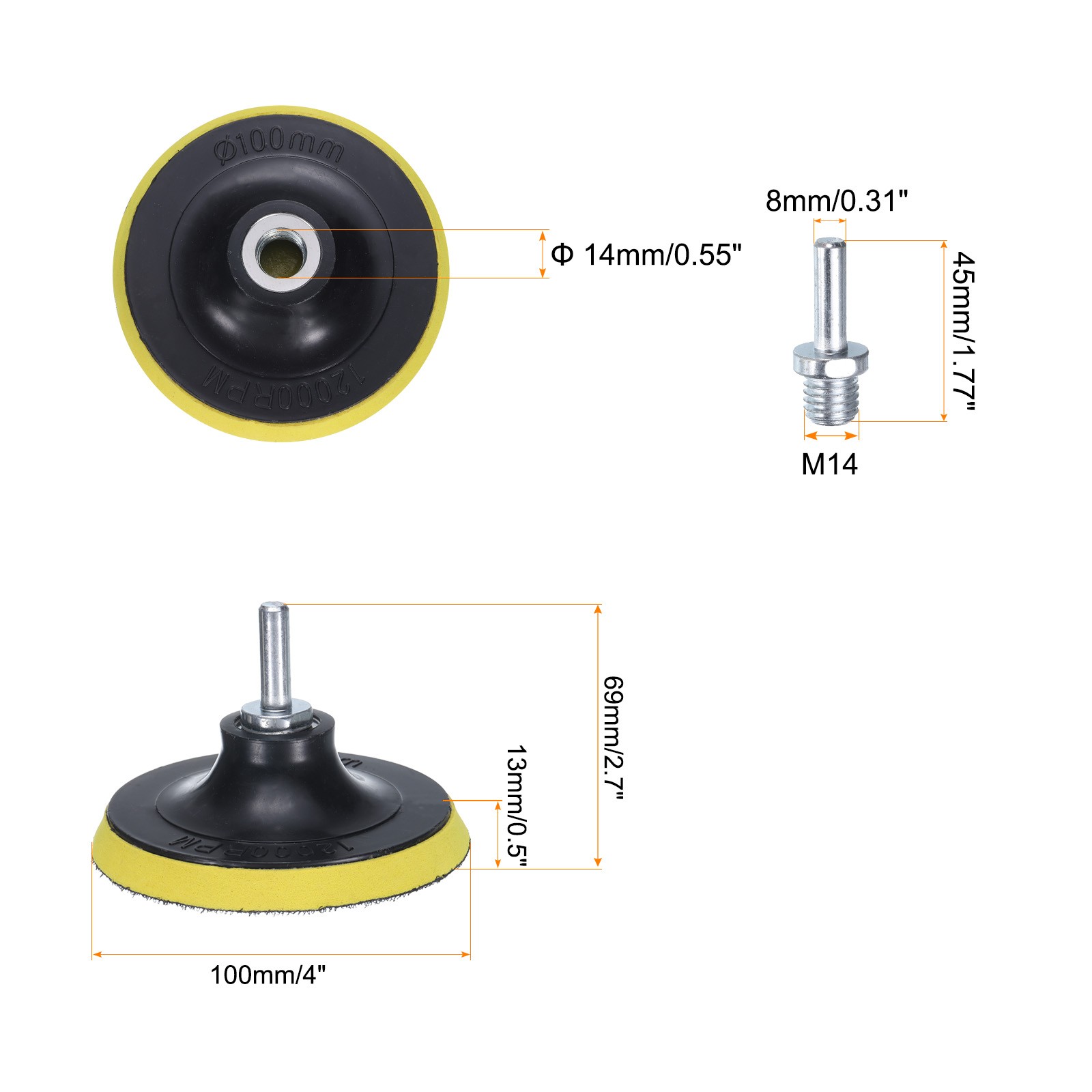 4 Inch Hook and Loop Sanding Disc Pads M14 Shank, 1 Set 2pcs