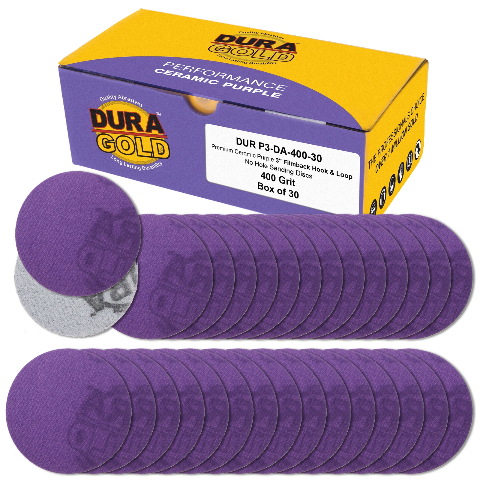 400 Grit 3″ Purple Ceramic Sanding Discs, Box of 30 – Hook & Loop Sandpaper