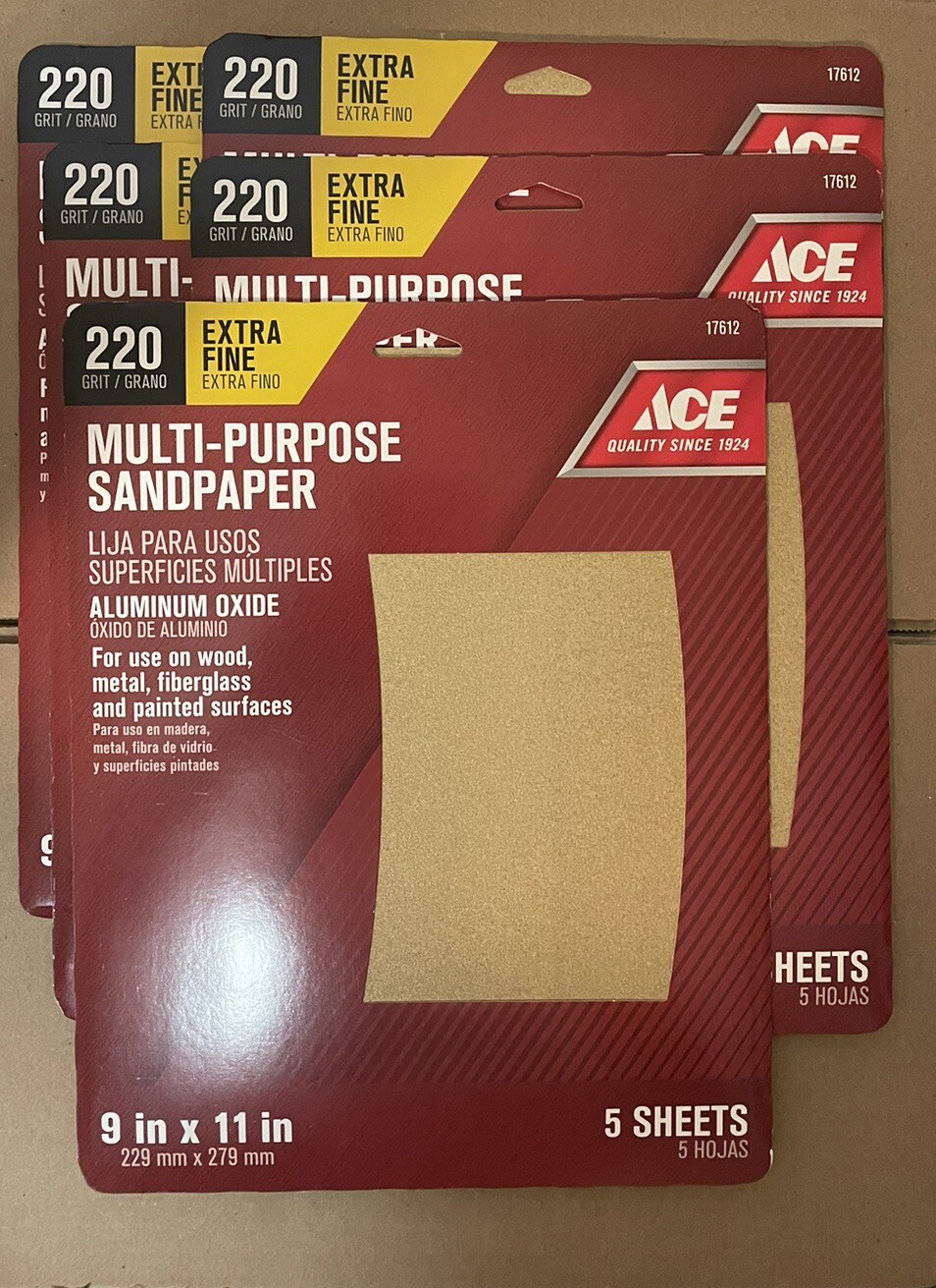 Sandpaper Sheets 220 Grit Extra Fine 9″ x 11″ by ACE 25 Pcs